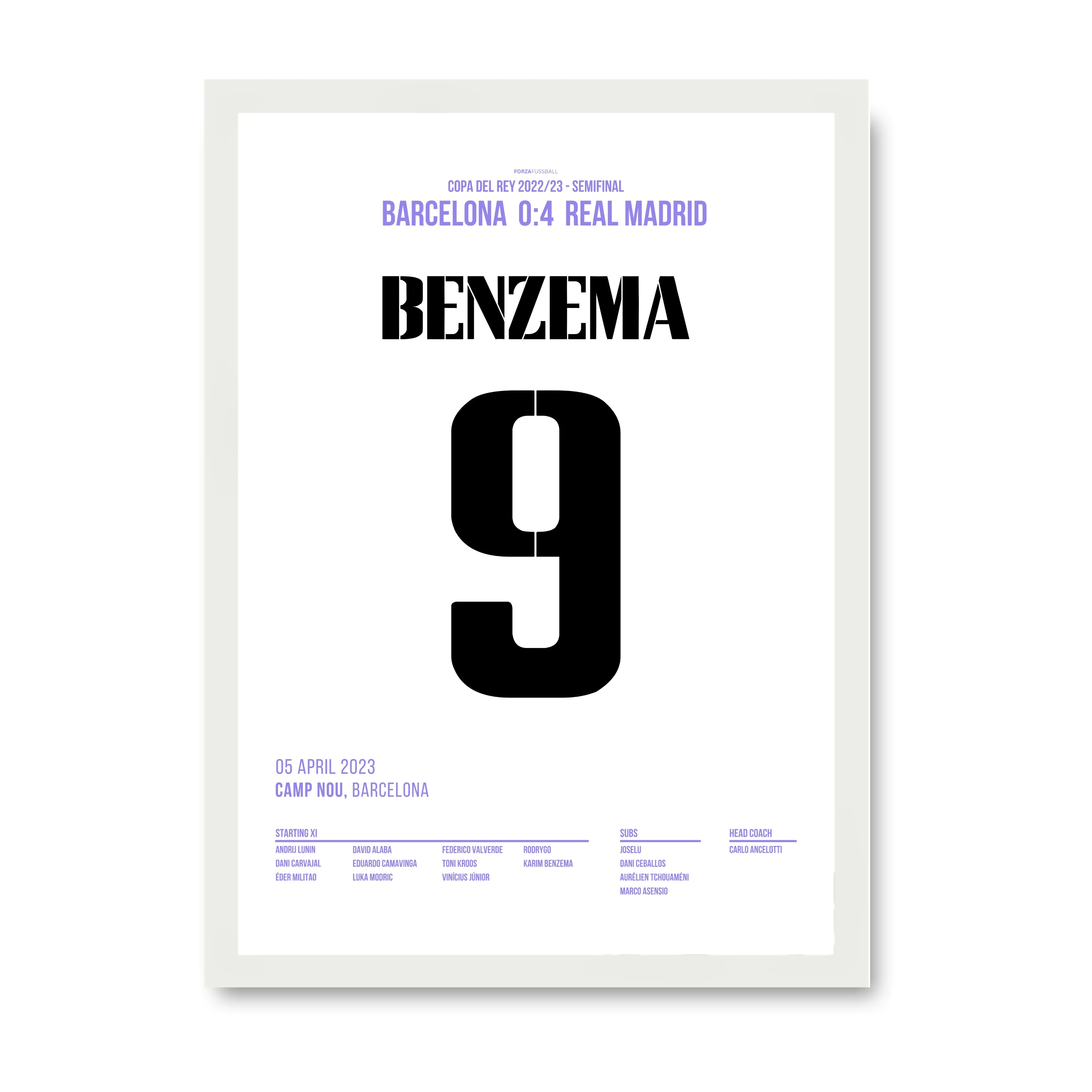 Benzema knallt Barca im Camp Nou per Hattrick aus der Copa Fußball Poster mit Rahmen
