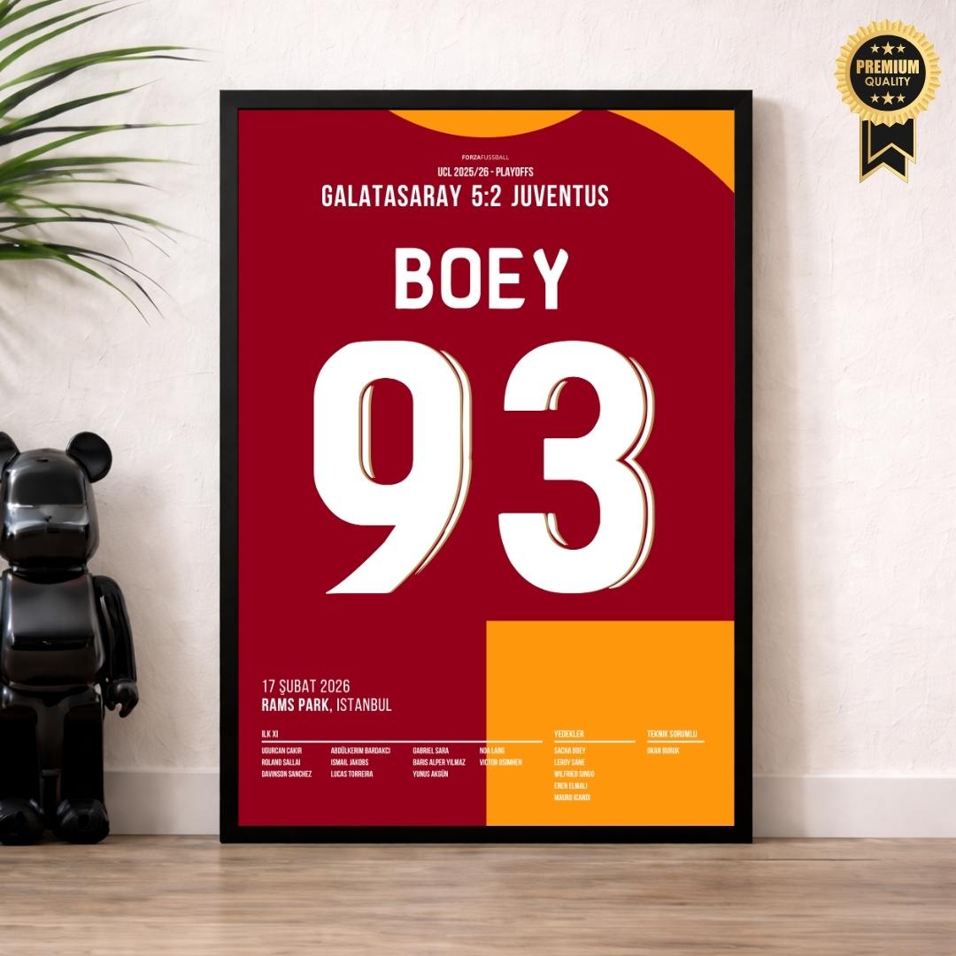 Sacha Boey kehrt zurück mit seinem Tor vs Juve Fußball Poster mit Rahmen