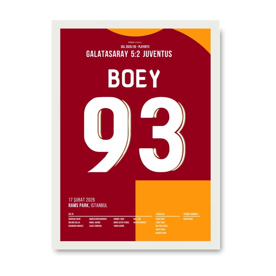 Sacha Boey kehrt zurück mit seinem Tor vs Juve Fußball Poster mit Rahmen