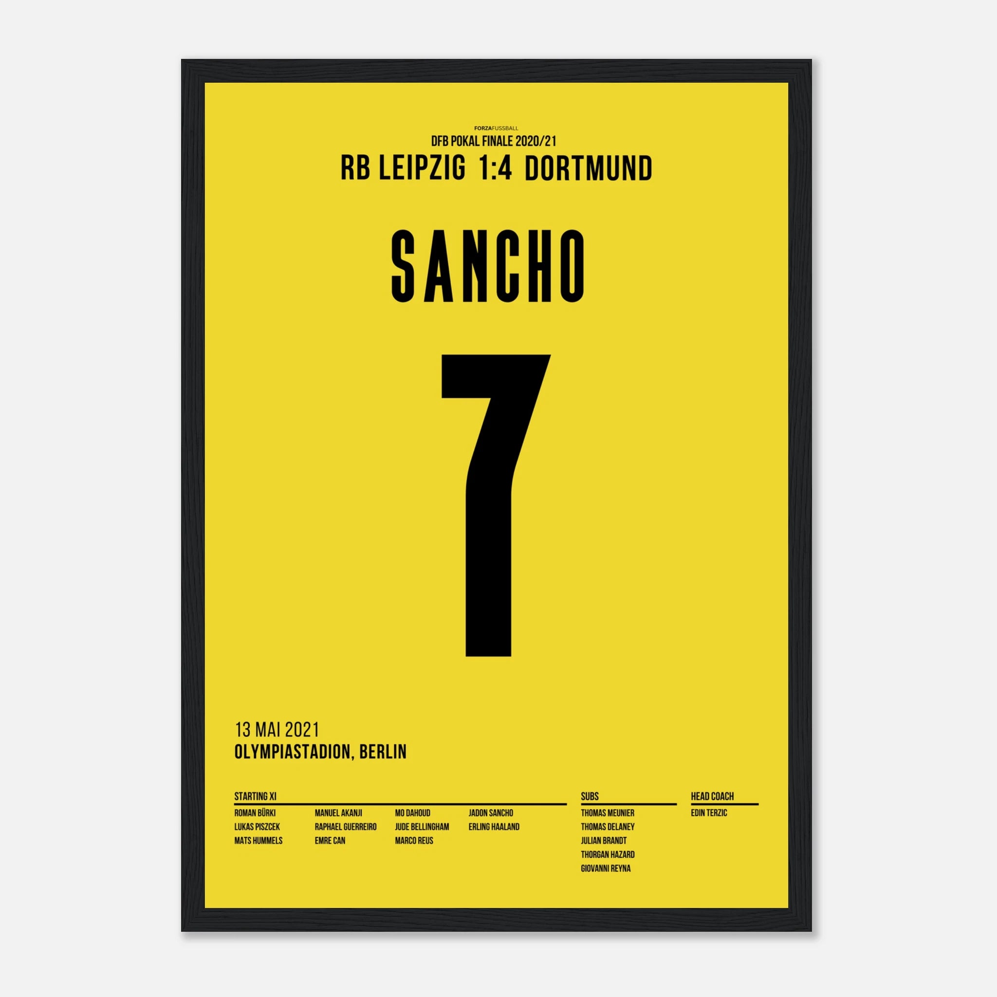Jadon Sancho führt Dortmund mit Doppelpack zum DFB Pokal Sieg Fußball Poster mit Rahmen