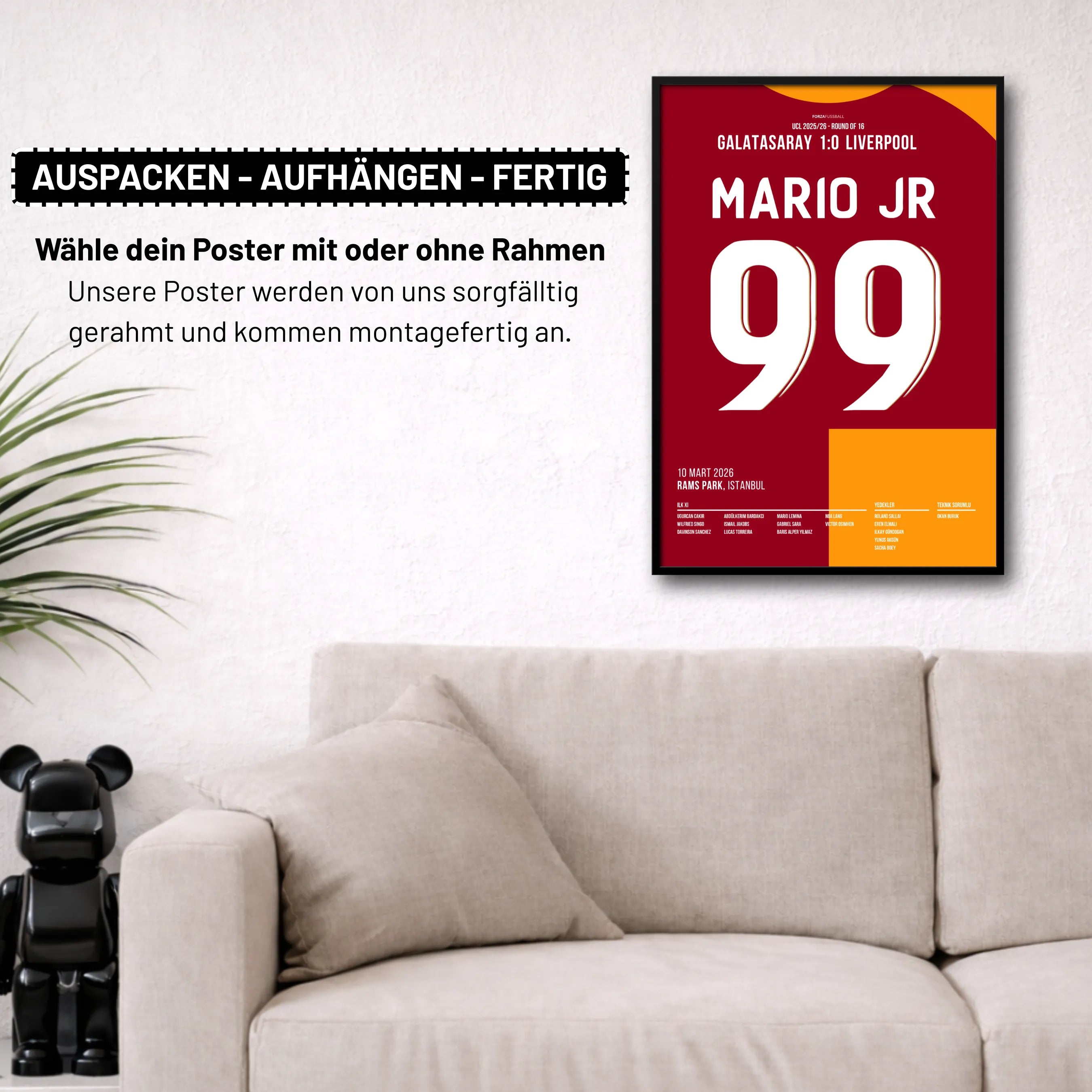 Mario Lemina köpft Gala zum Sieg vs Liverpool Fußball Poster mit Rahmen