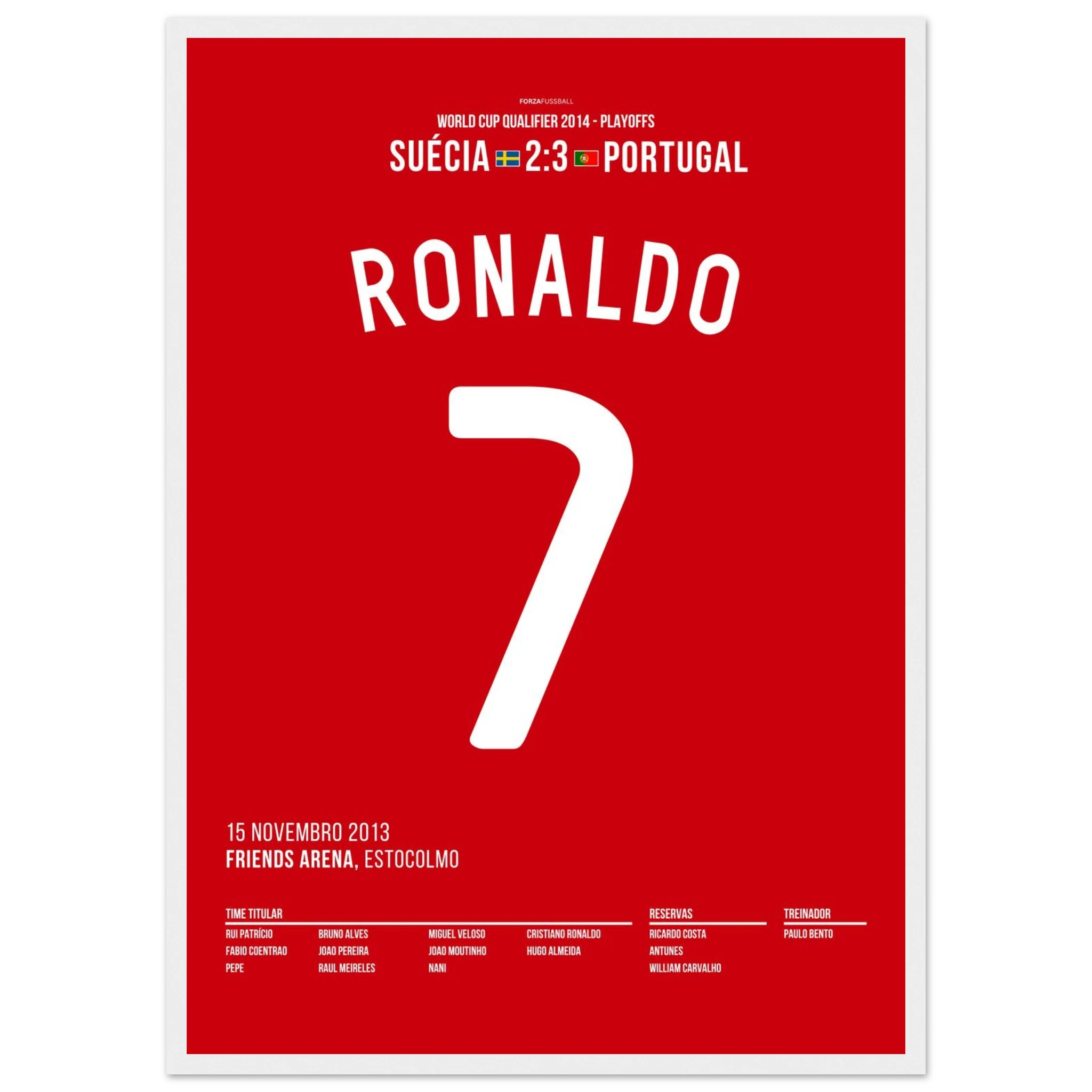 CR7 trifft dreifach gegen Ibra und fährt zur WM 2014 Fußball Poster mit Rahmen