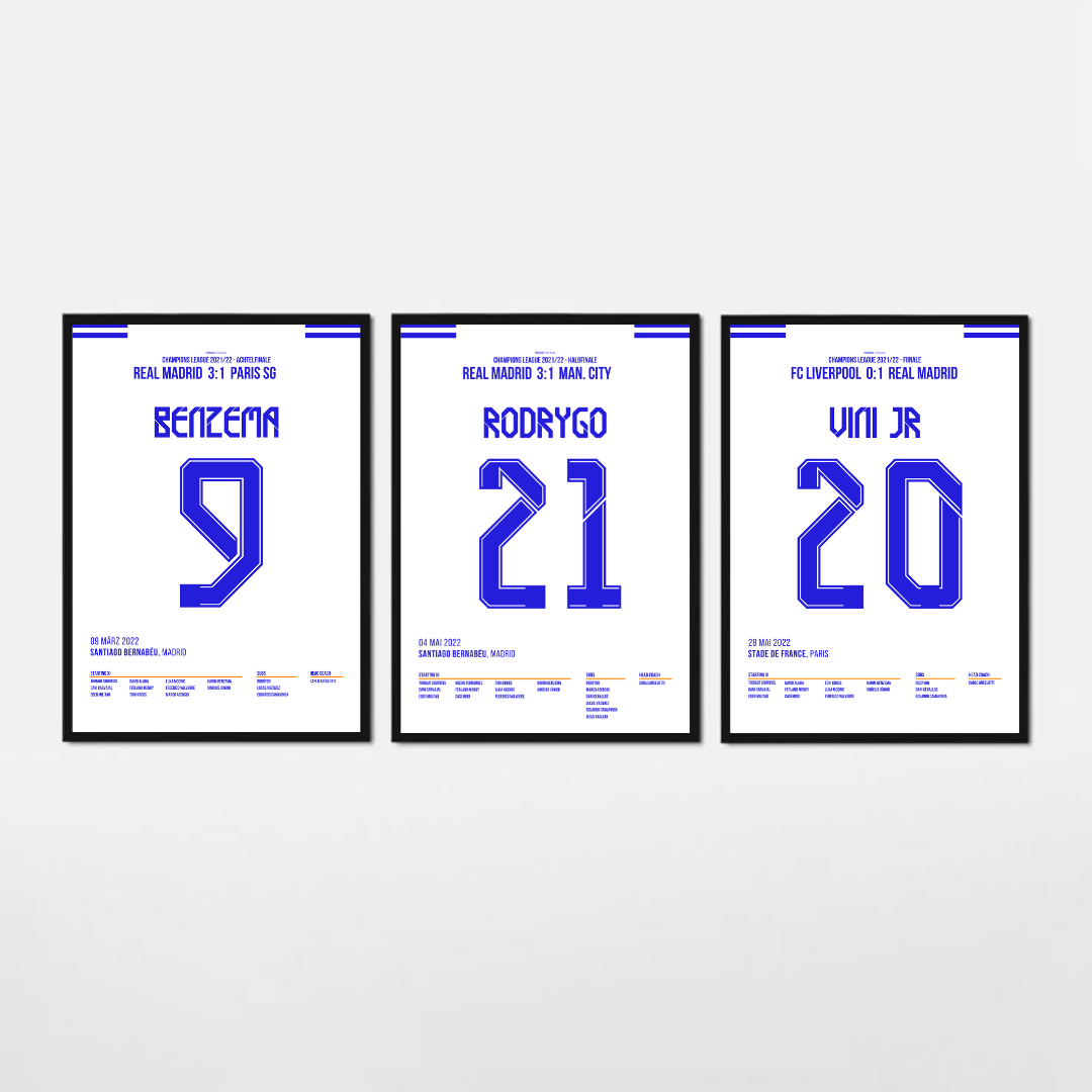 Real Madrid UCL 22 Bundle Fußball Poster mit Rahmen