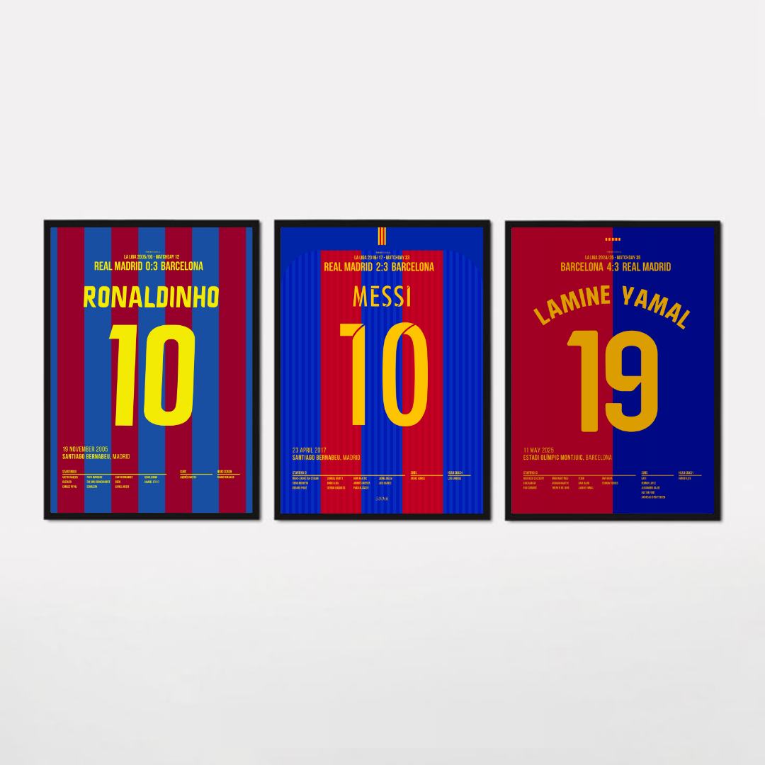 Barca Clasico Icons Bundle Fußball Poster mit Rahmen