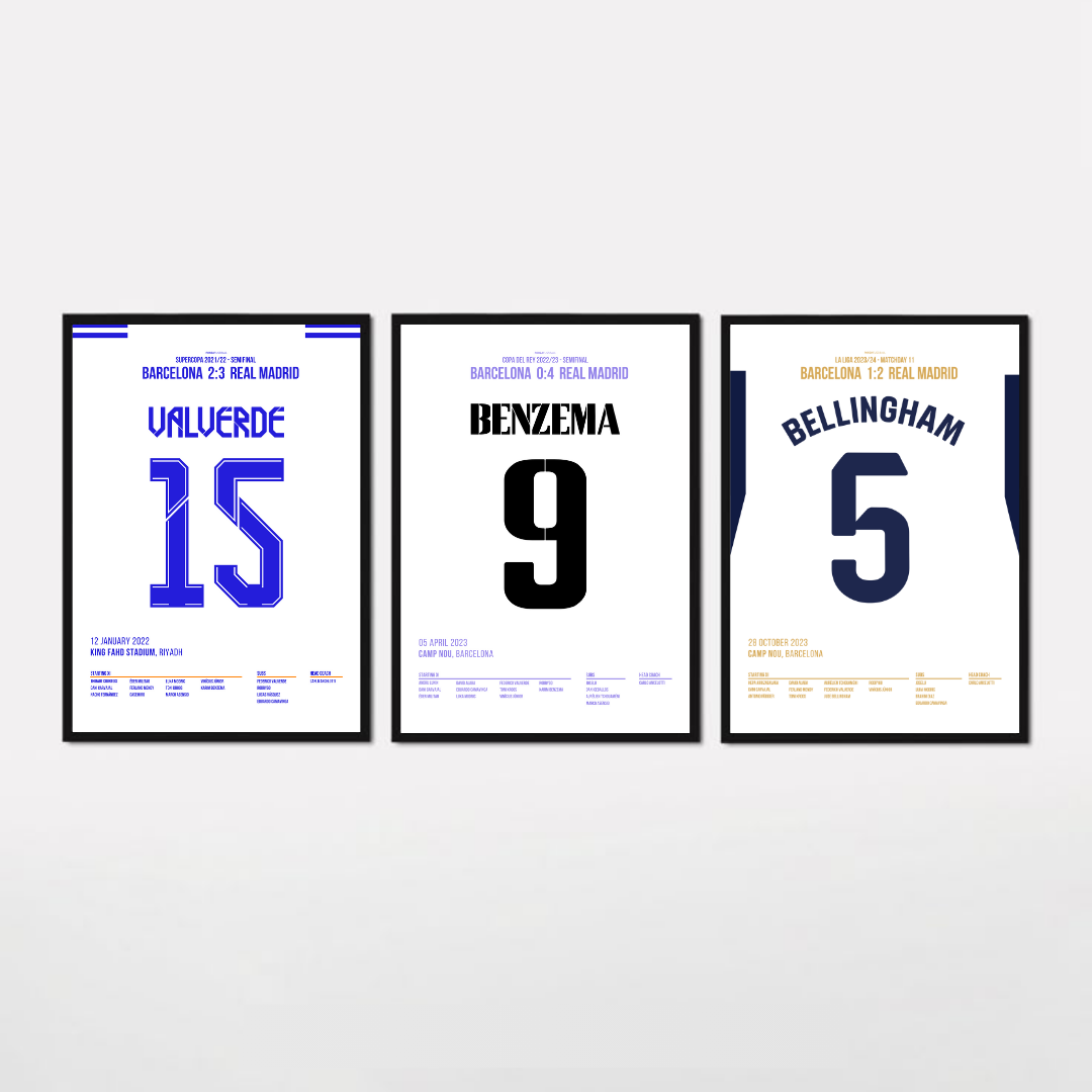 Real Madrid El Clasico Hero Bundle Fußball Poster mit Rahmen