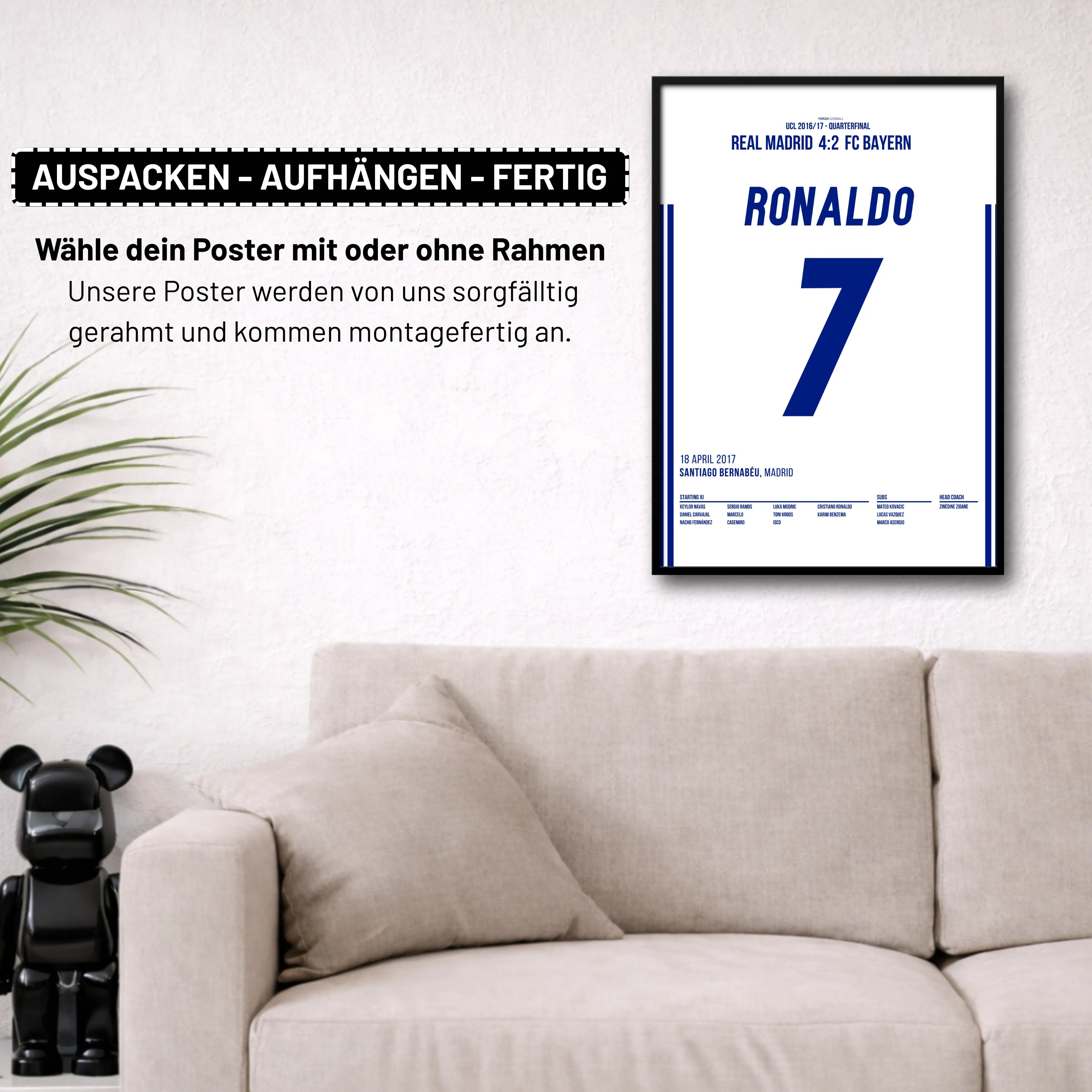Ronaldo schnürt einen Hattrick gegen die Bayern Fußball Poster mit Rahmen