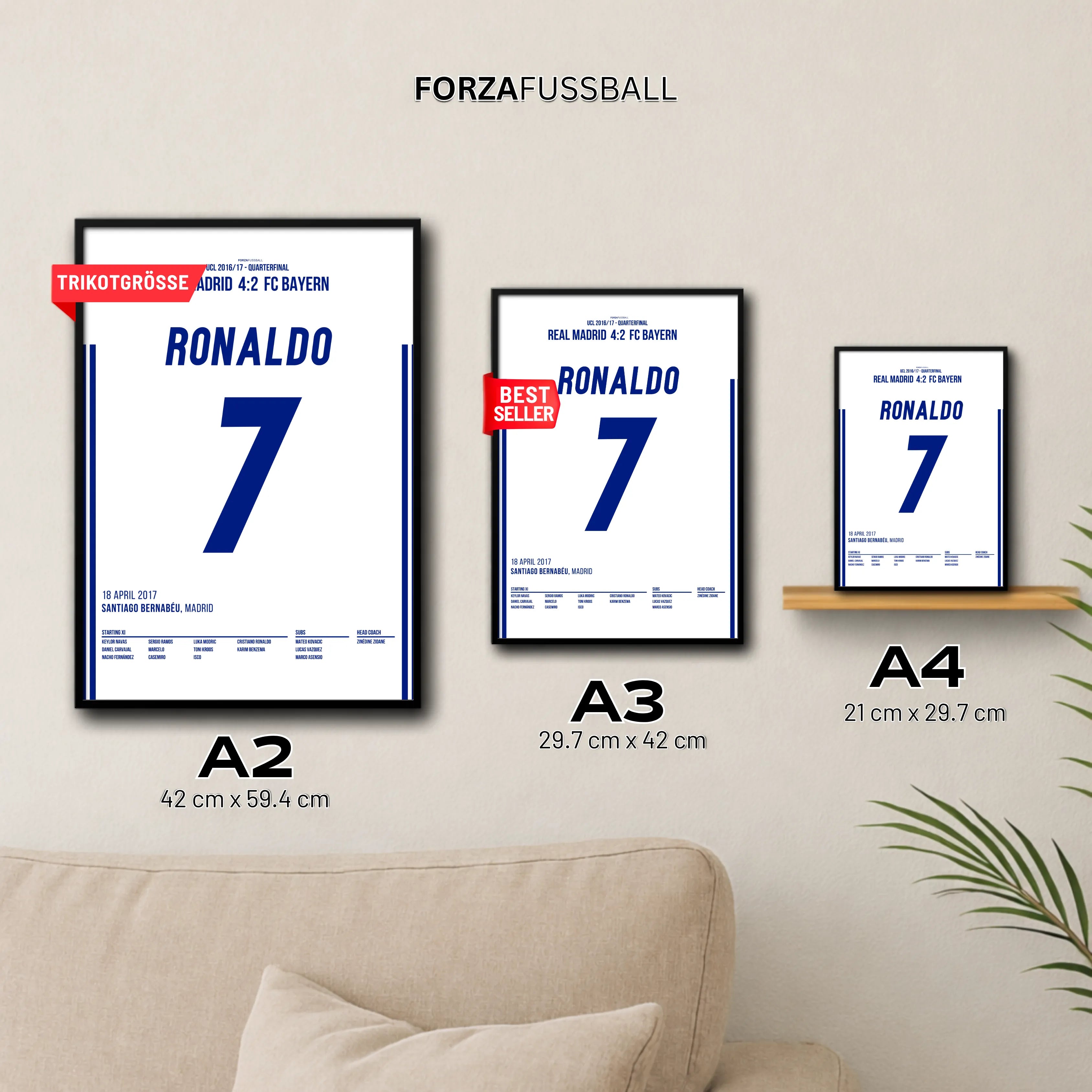 Ronaldo schnürt einen Hattrick gegen die Bayern Fußball Poster mit Rahmen