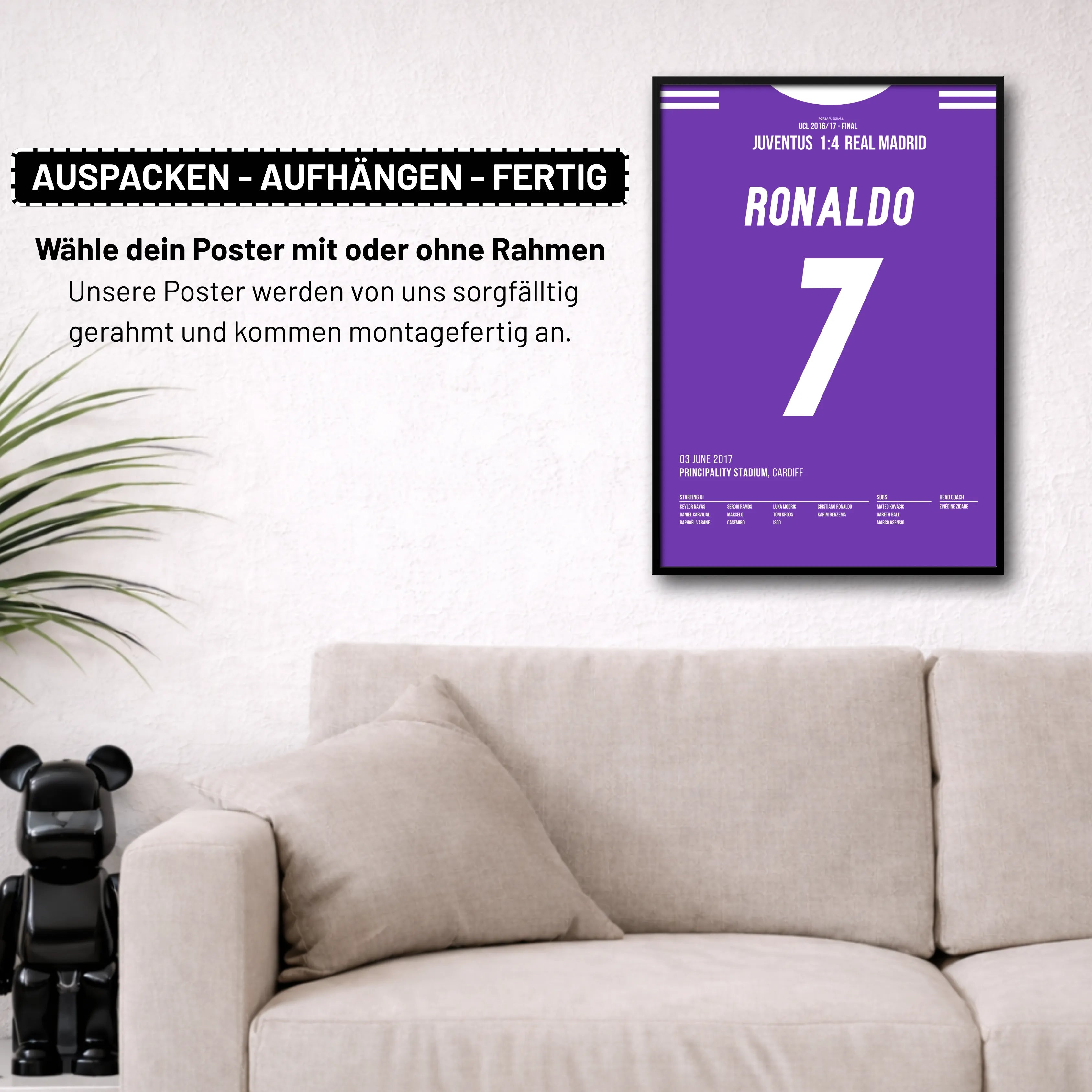 Ronaldo beschert Real Madrid gegen Juve den 12. CL Titel Fußball Poster mit Rahmen