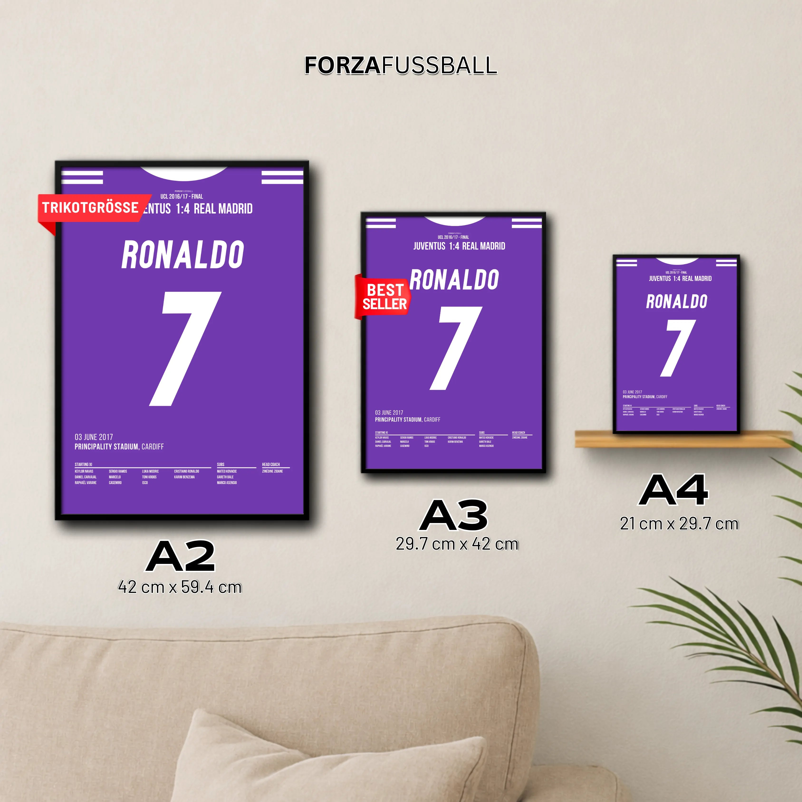 Ronaldo beschert Real Madrid gegen Juve den 12. CL Titel Fußball Poster mit Rahmen