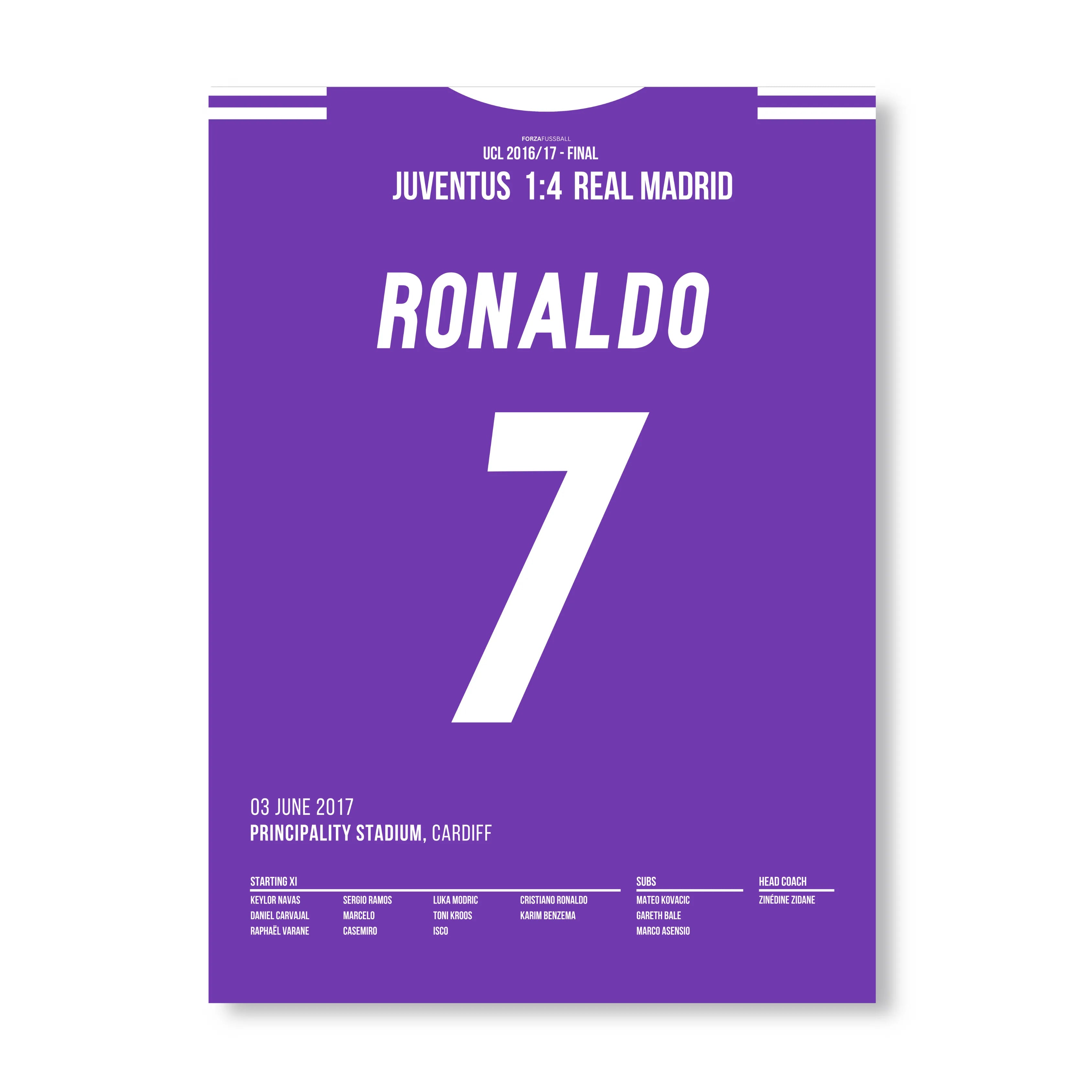 Ronaldo beschert Real Madrid gegen Juve den 12. CL Titel Fußball Poster mit Rahmen