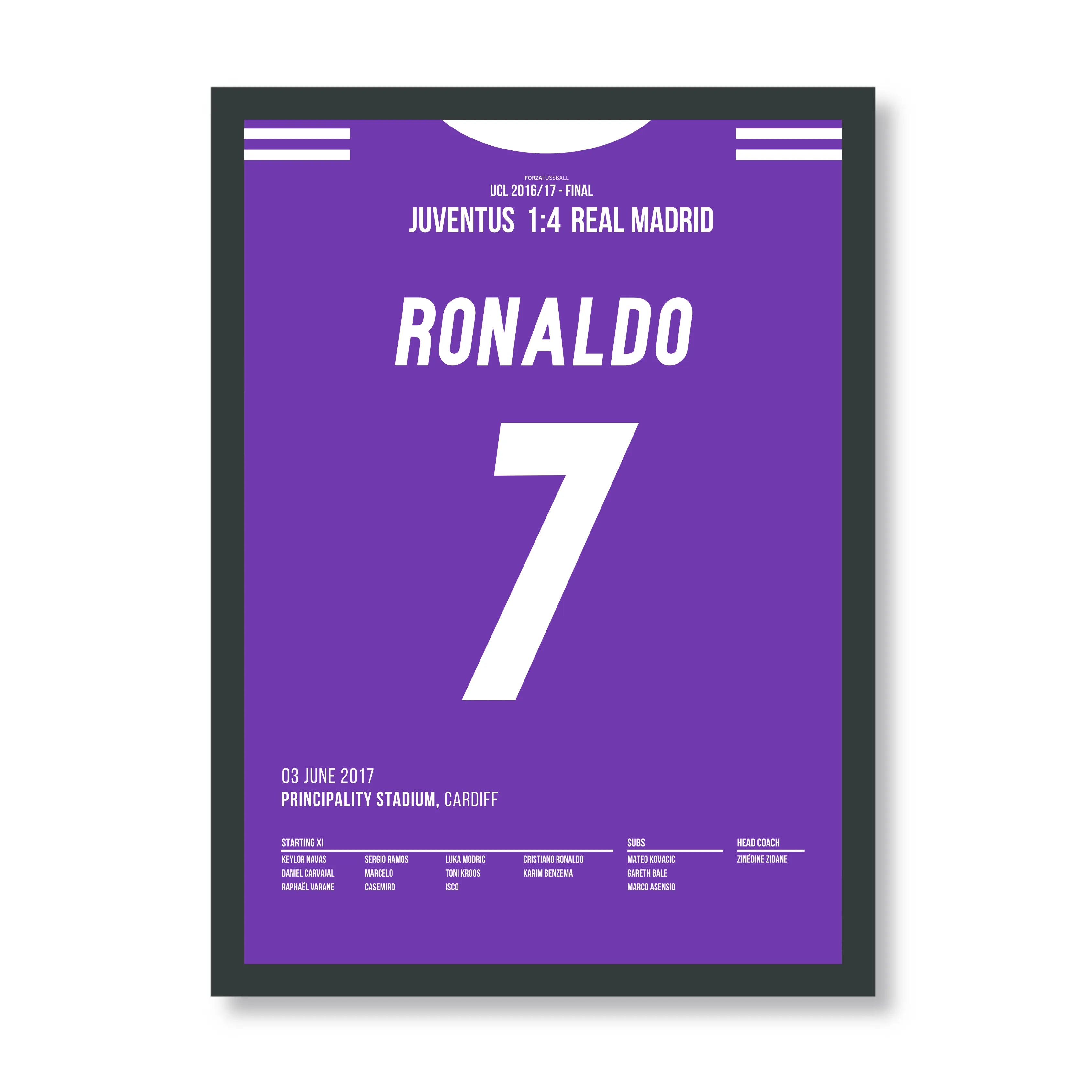 Ronaldo beschert Real Madrid gegen Juve den 12. CL Titel Fußball Poster mit Rahmen