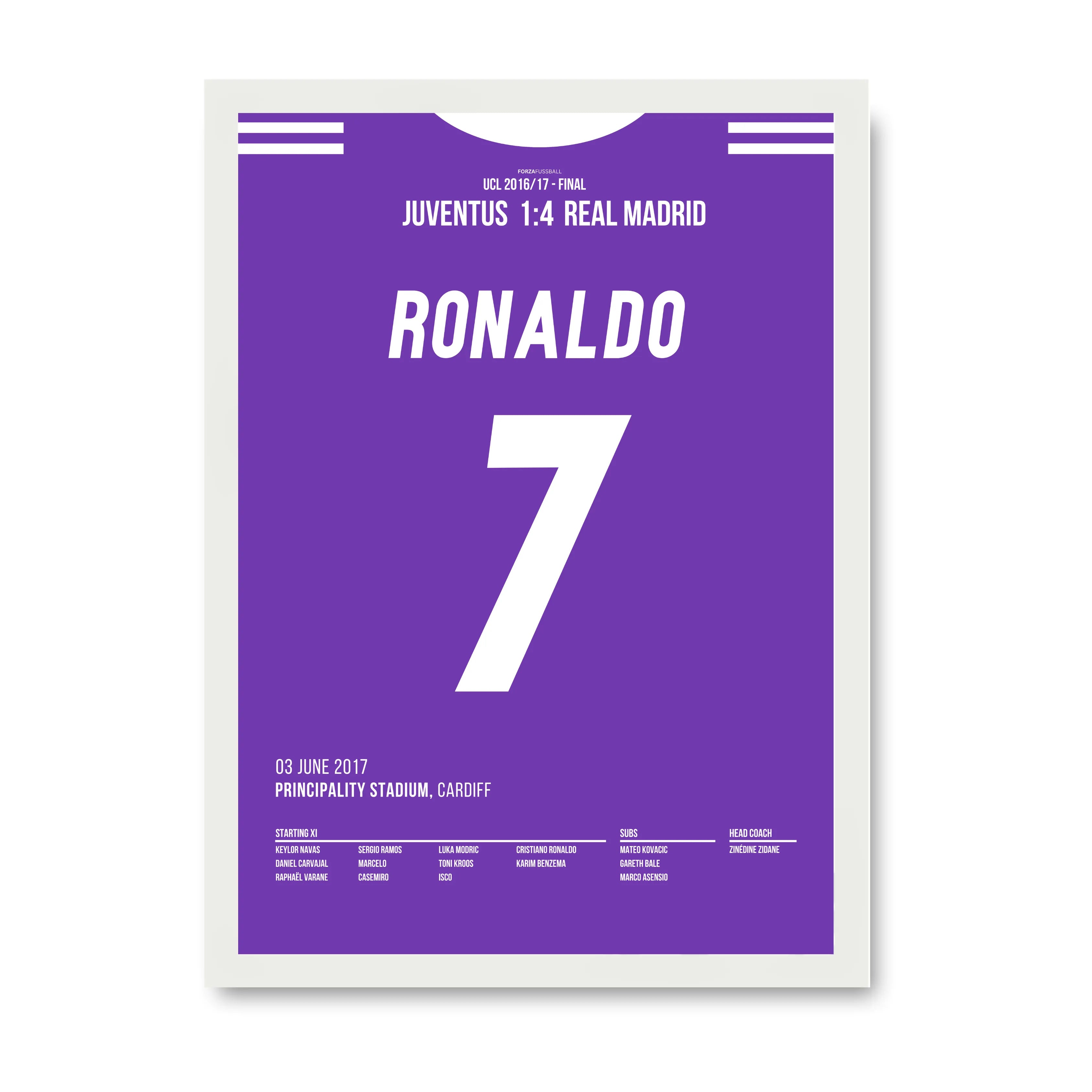 Ronaldo beschert Real Madrid gegen Juve den 12. CL Titel Fußball Poster mit Rahmen