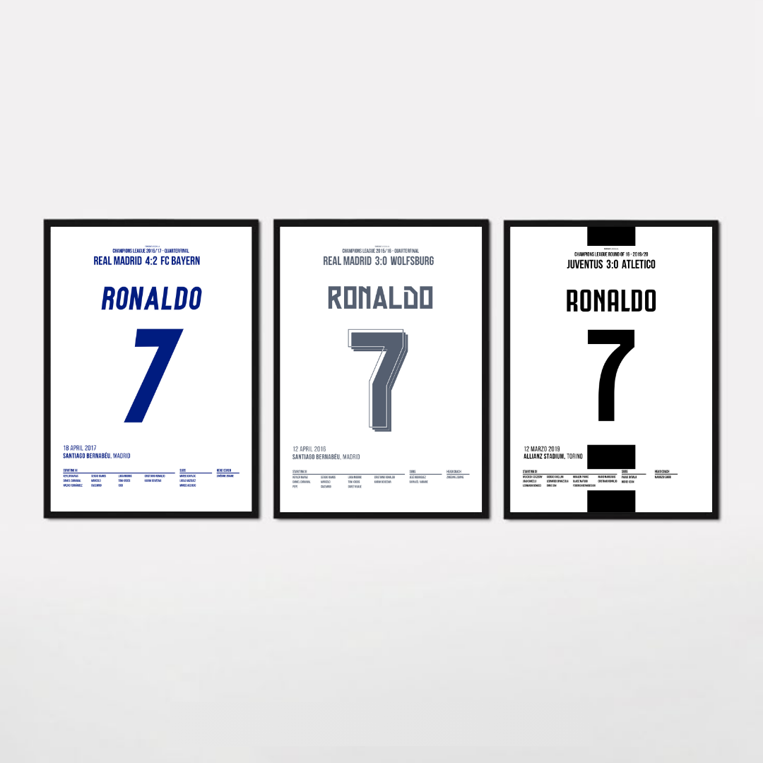 CR7 UCL Hattrick Bundle Fußball Poster mit Rahmen
