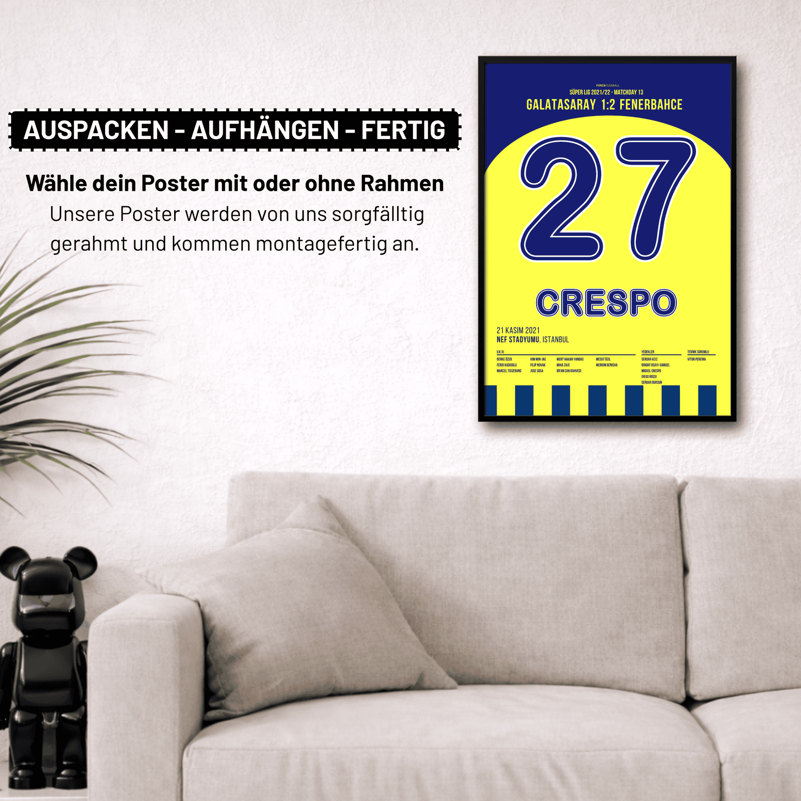 Miguel Crespo mit dem Siegtreffer gegen Gala in letzter Minute Fußball Poster mit Rahmen
