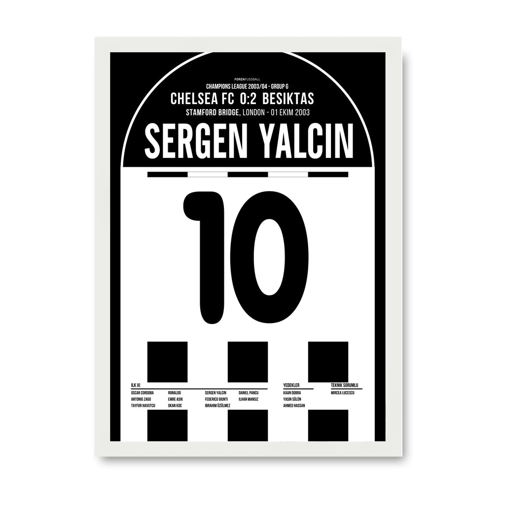Sergen Yalcin und Besiktas übernehmen die Stamford Bridge Fußball Poster mit Rahmen