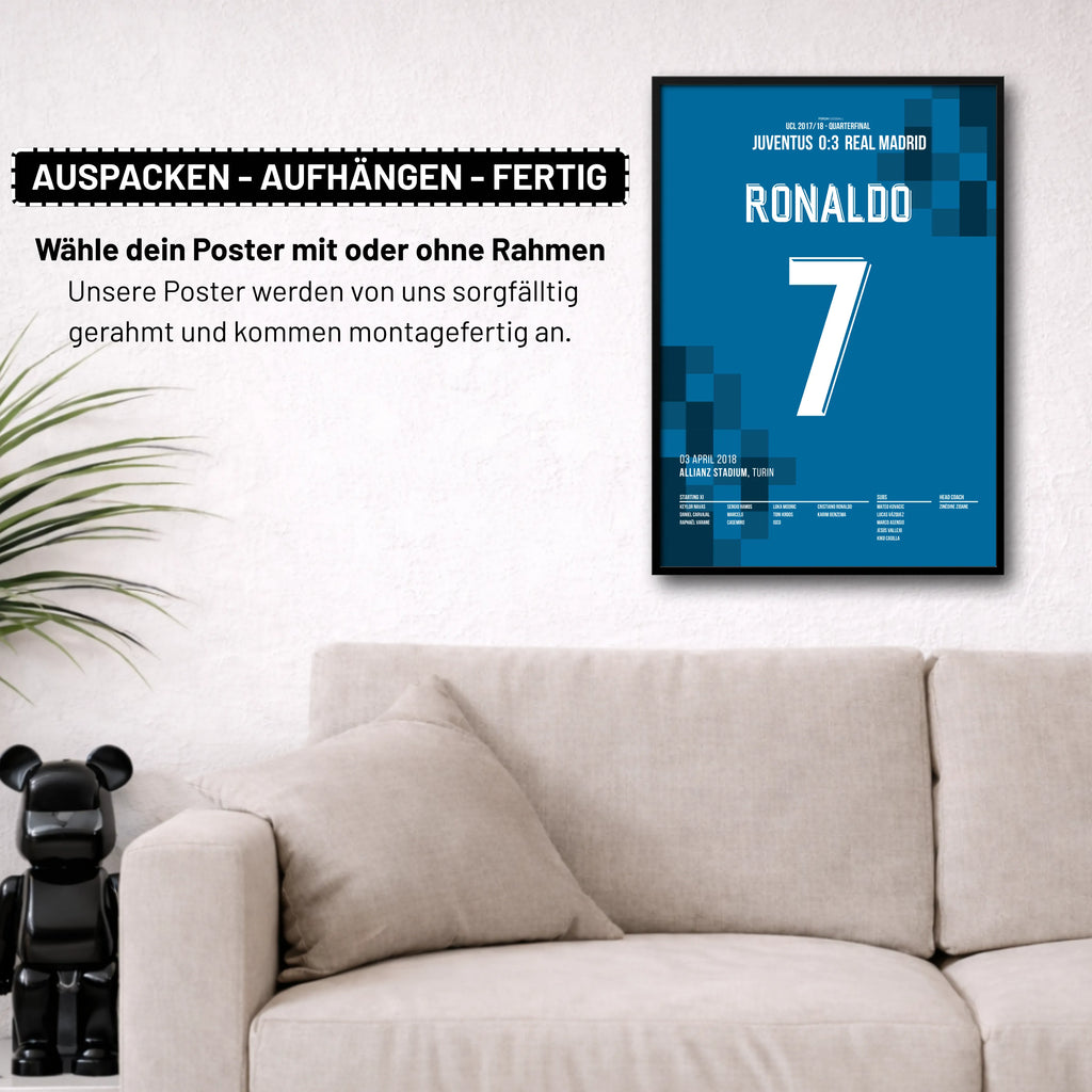 Ronaldo's Fallrückzieher gegen Juve führt Real Richtung Henkelpott Fußball Poster mit Rahmen