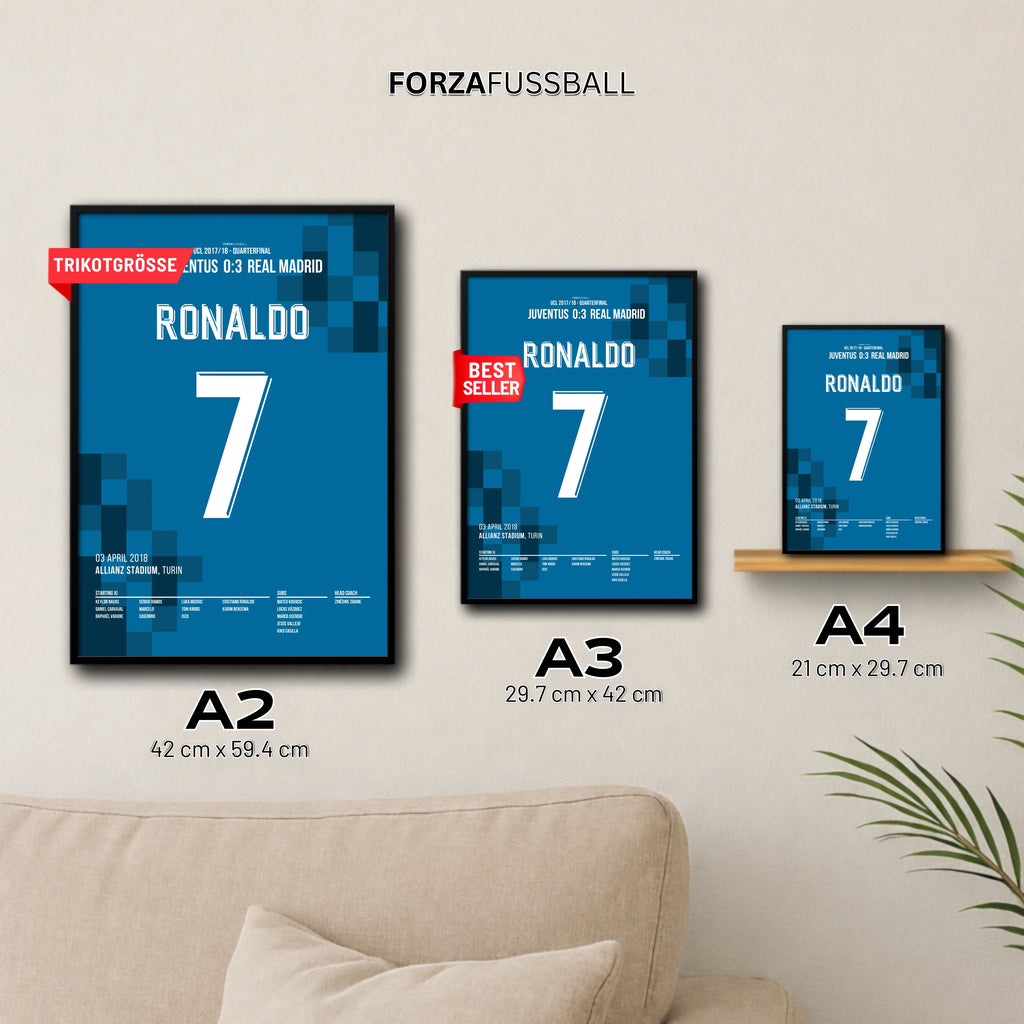 Ronaldo's Fallrückzieher gegen Juve führt Real Richtung Henkelpott Fußball Poster mit Rahmen