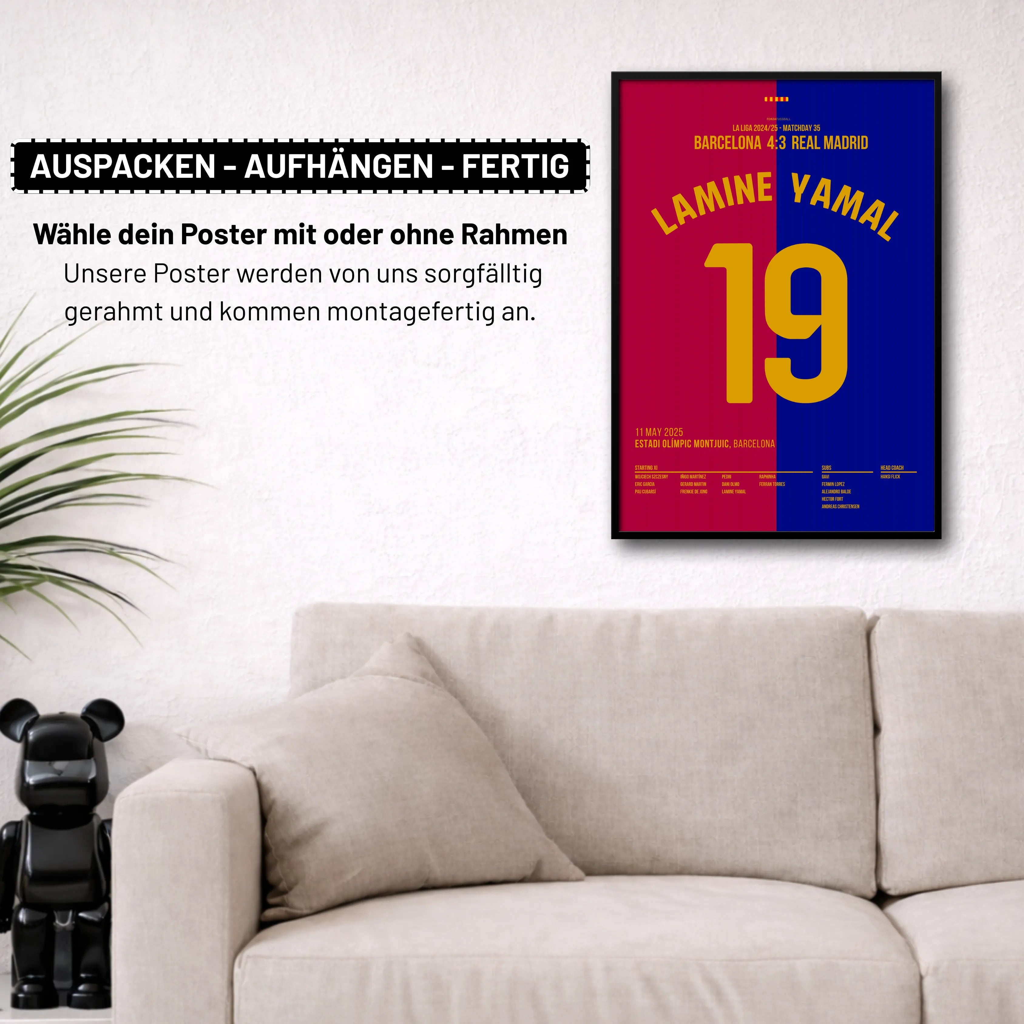 Lamine Yamal Show im Clasico um die Meisterschaft Fußball Poster mit Rahmen