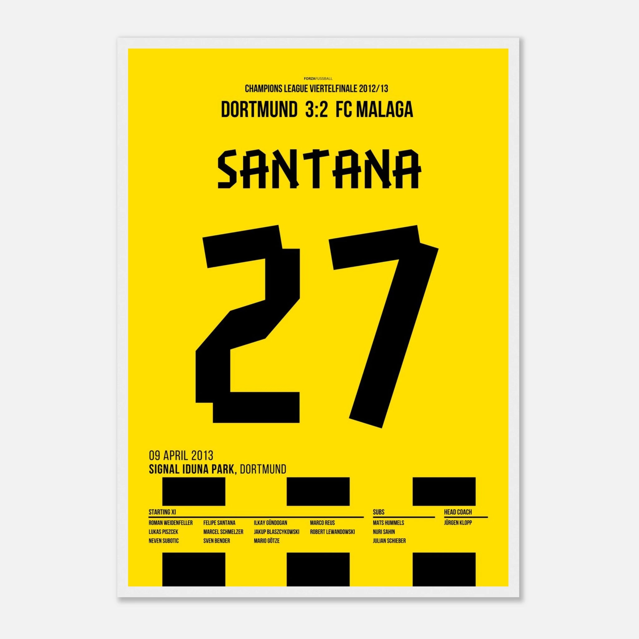 Felipe Santana last Minute Siegteffer gegen Malaga Fußball Poster mit Rahmen
