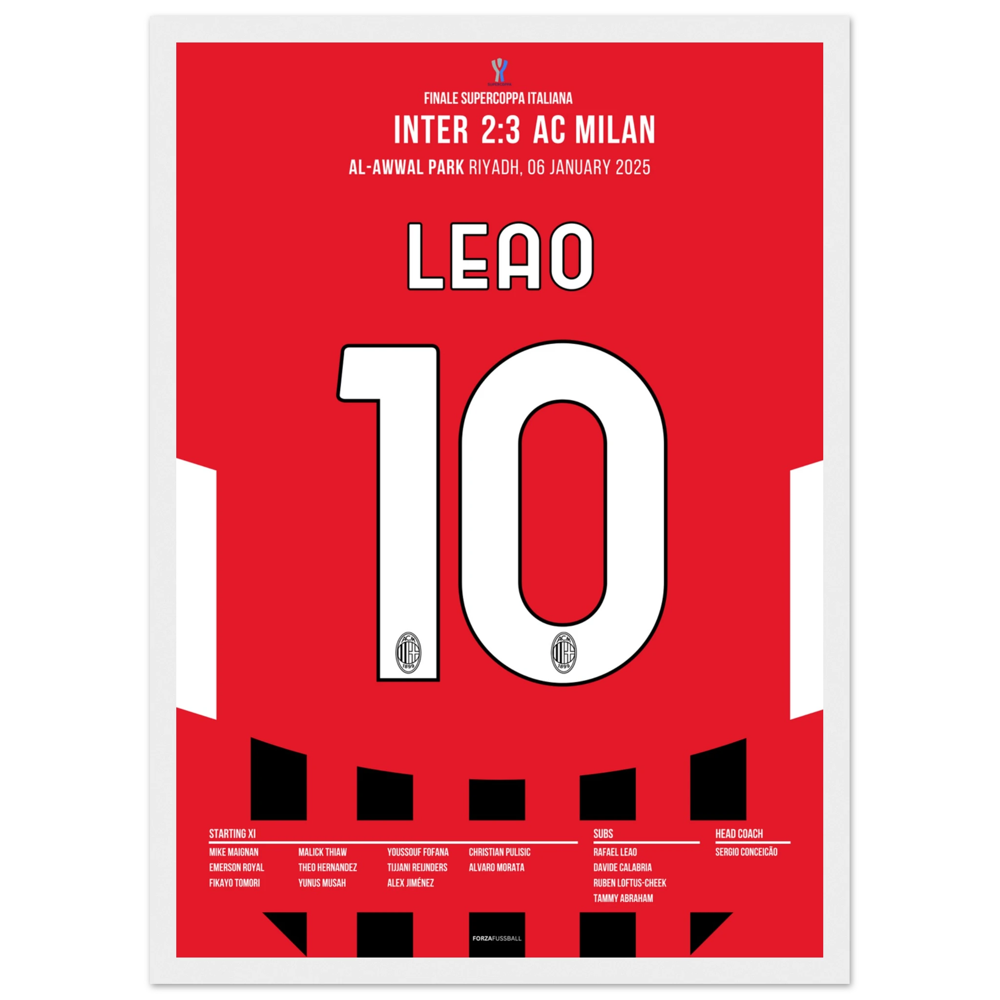Leao führt Milan zum Super Cup Comeback im Derby Fußball Poster mit Rahmen