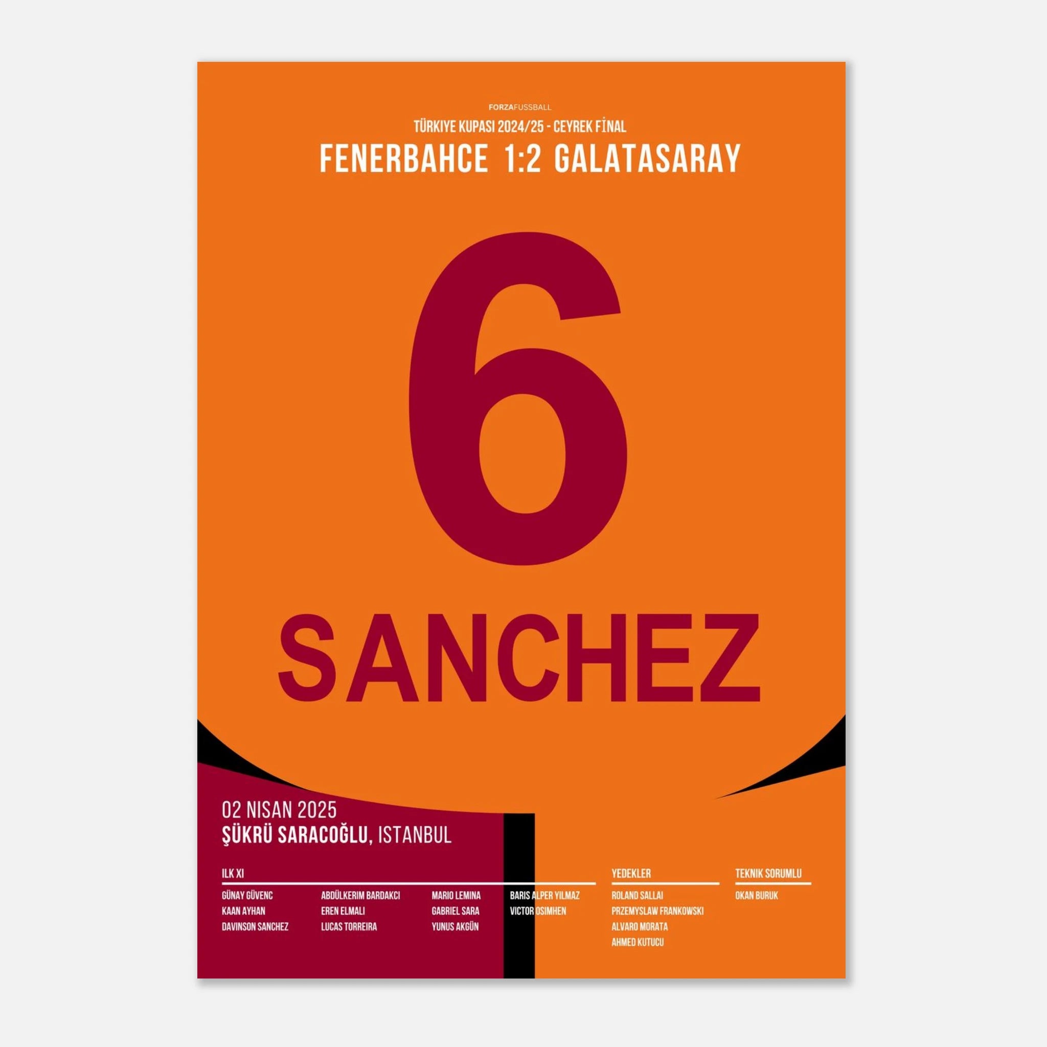 Davinson Sanchez rettet Gala per Fallrückzieher gegen Fener Fußball Poster mit Rahmen