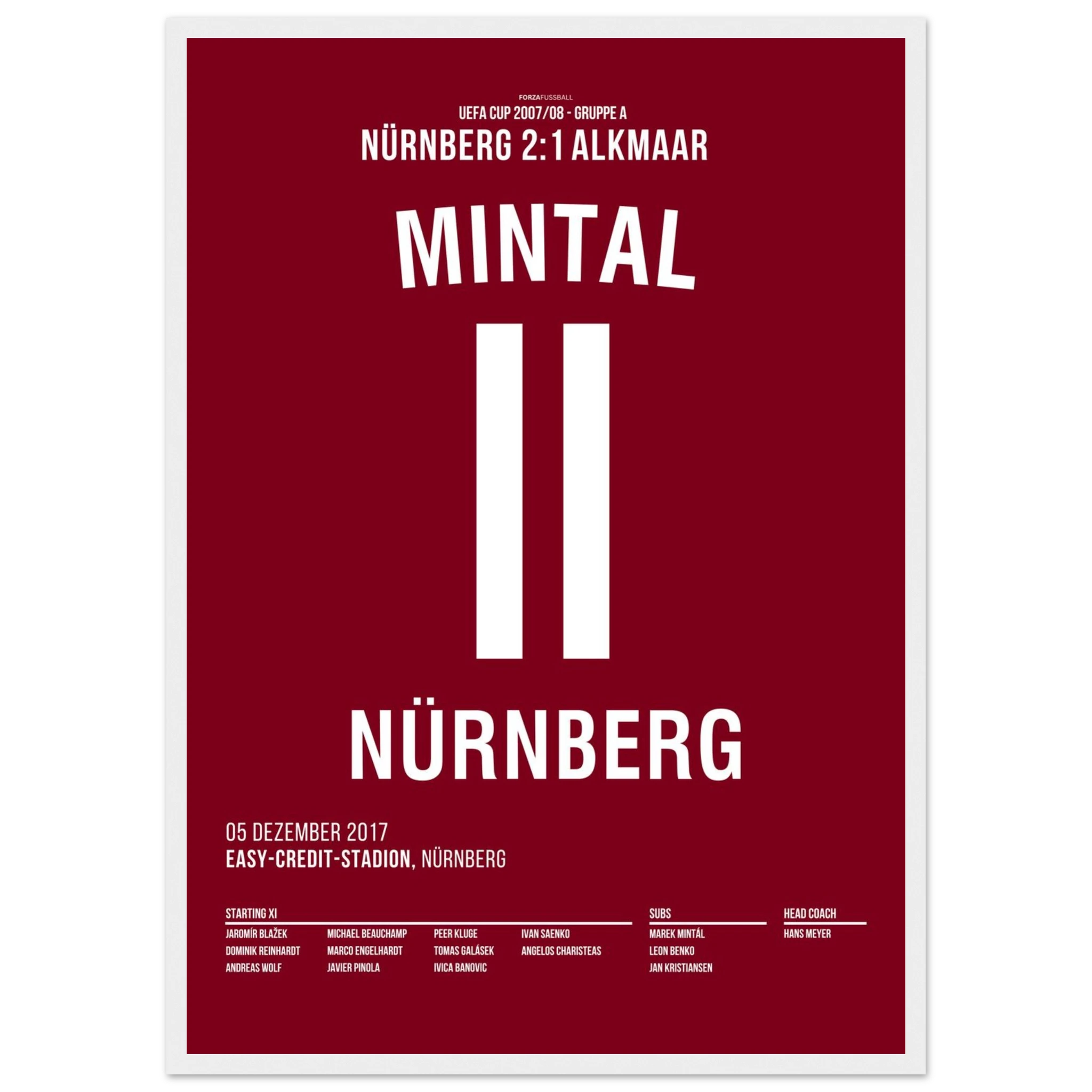 Marek Mintal dreht das UEFA Cup Spiel gegen Alkmaar 2007 Fußball Poster mit Rahmen
