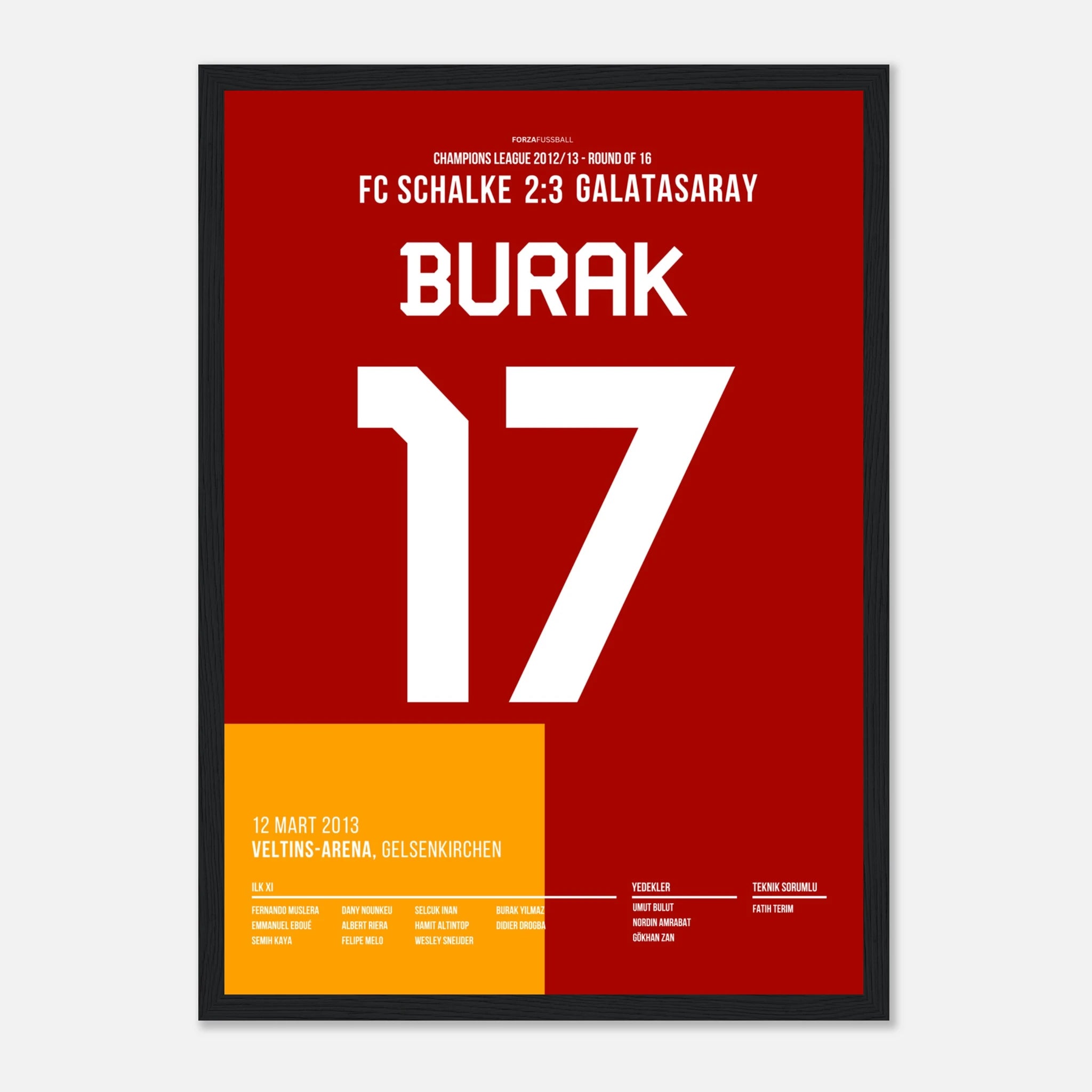 Burak Yilmaz Show auf Schalke Fußball Poster mit Rahmen