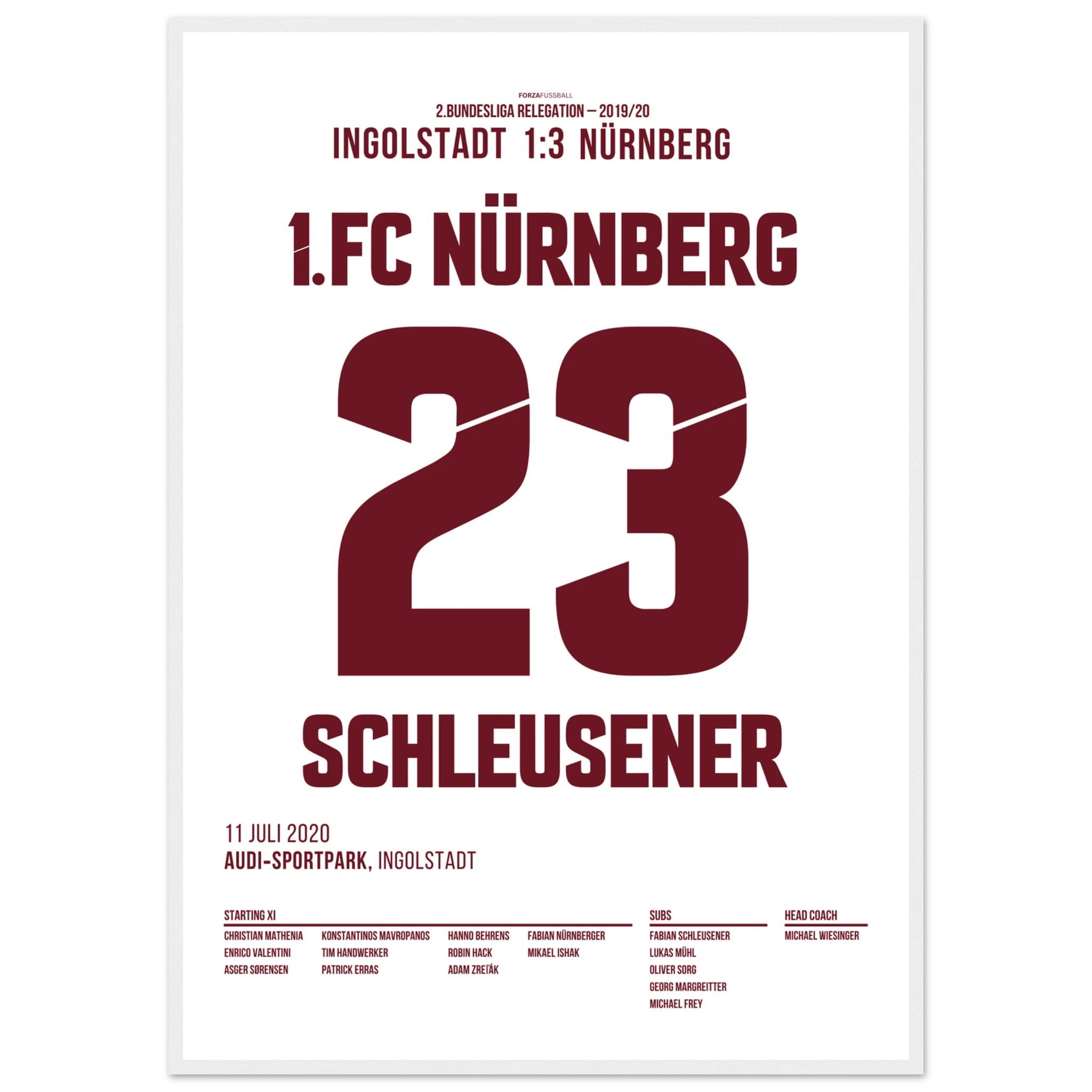 Schleusner 90+6 - rettet den Club in der Relegation Fußball Poster mit Rahmen