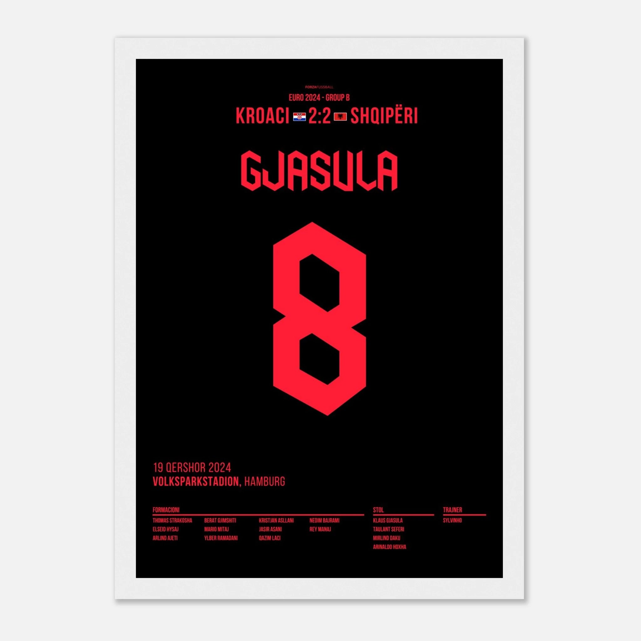 Gjasula mit dem Ausgleichstreffer für Albanien gegen Kroatien bei der EM 2024 Fußball Poster mit Rahmen