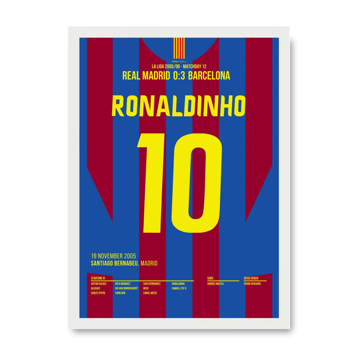 Ronaldinho Barca Poster mit weissem Rahmen