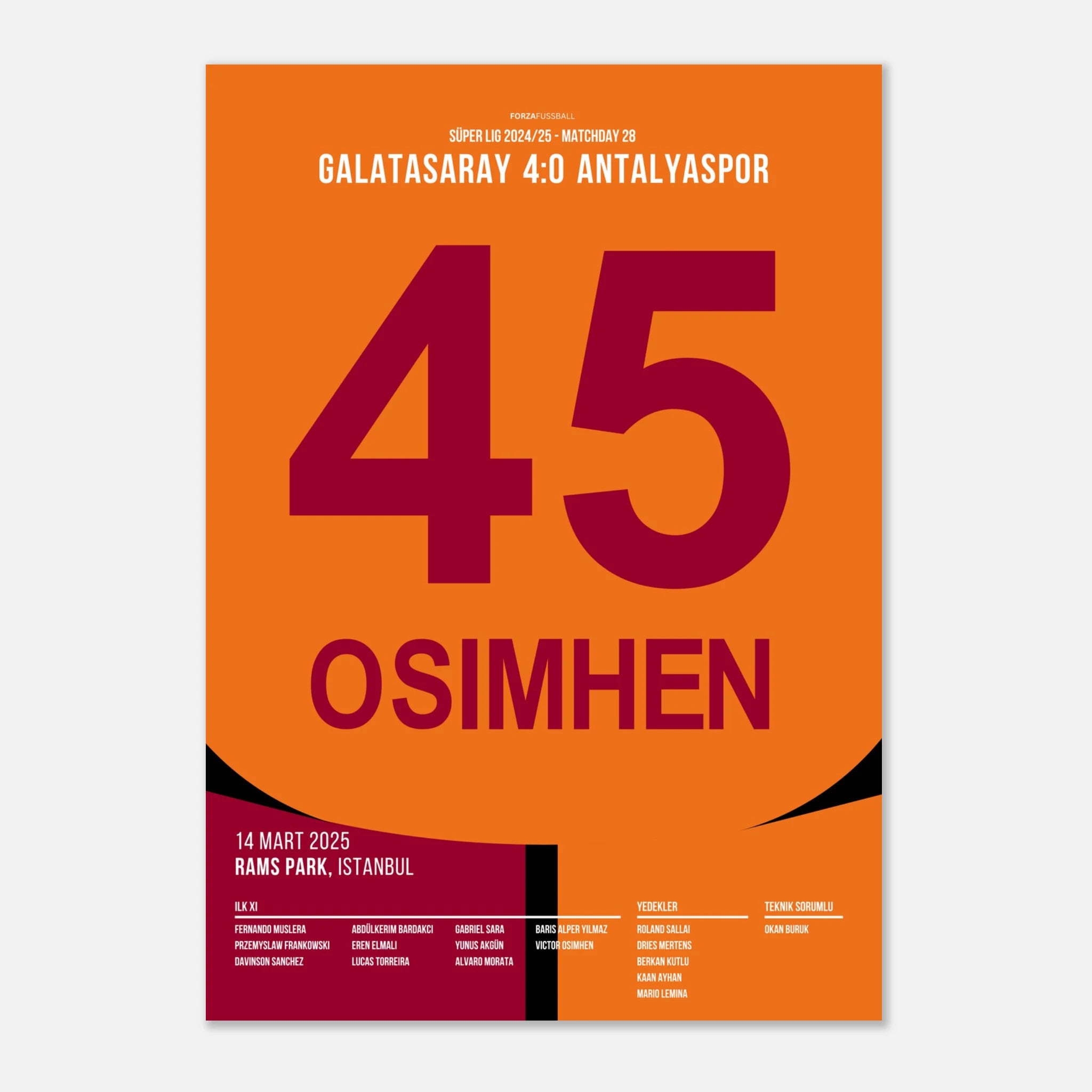 Osimhen´s erster Hattrick für Galatasaray Fußball Poster mit Rahmen