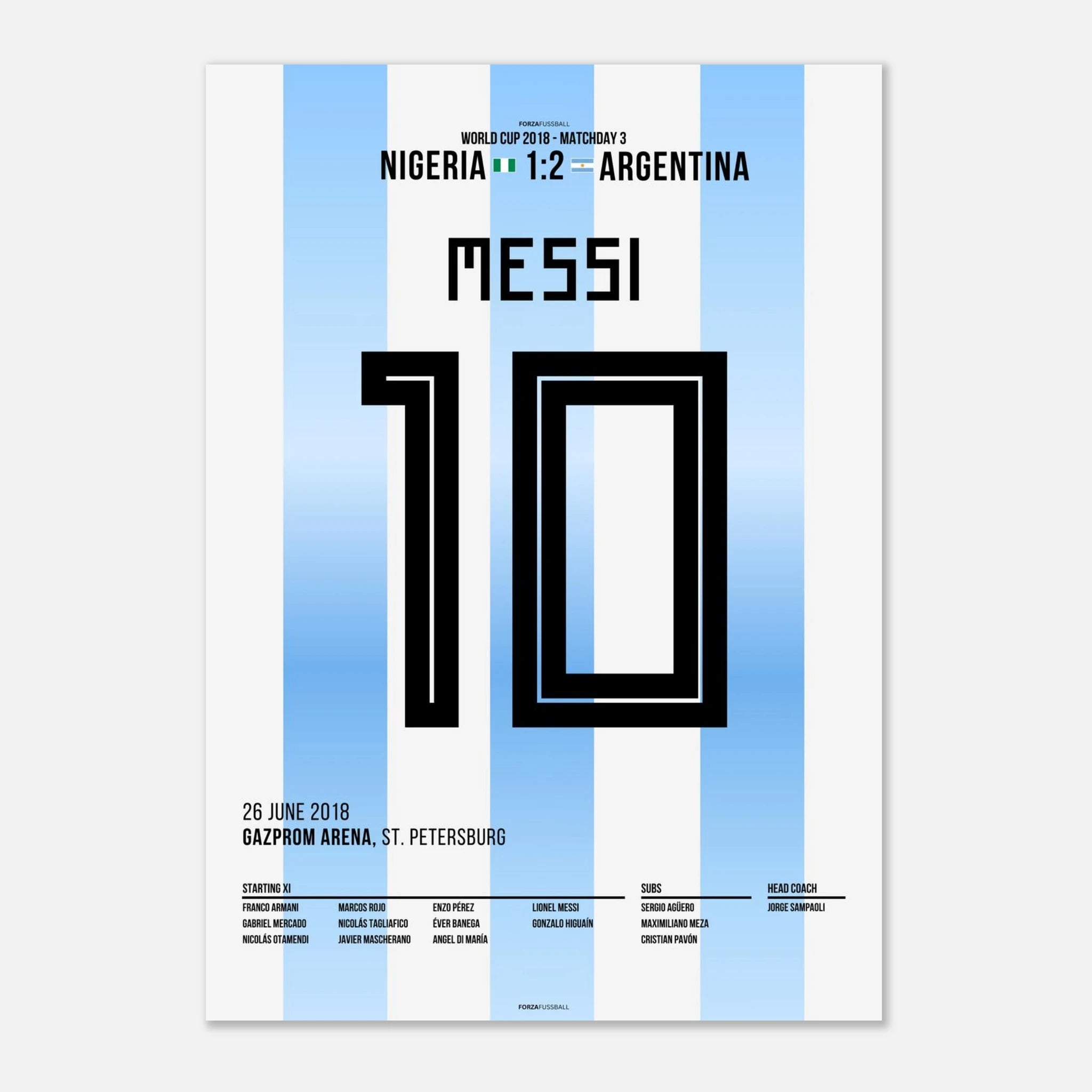 Messi'Traumtor zum Sieg gegen Nigeria bei der WM 2018 Fußball Poster mit Rahmen