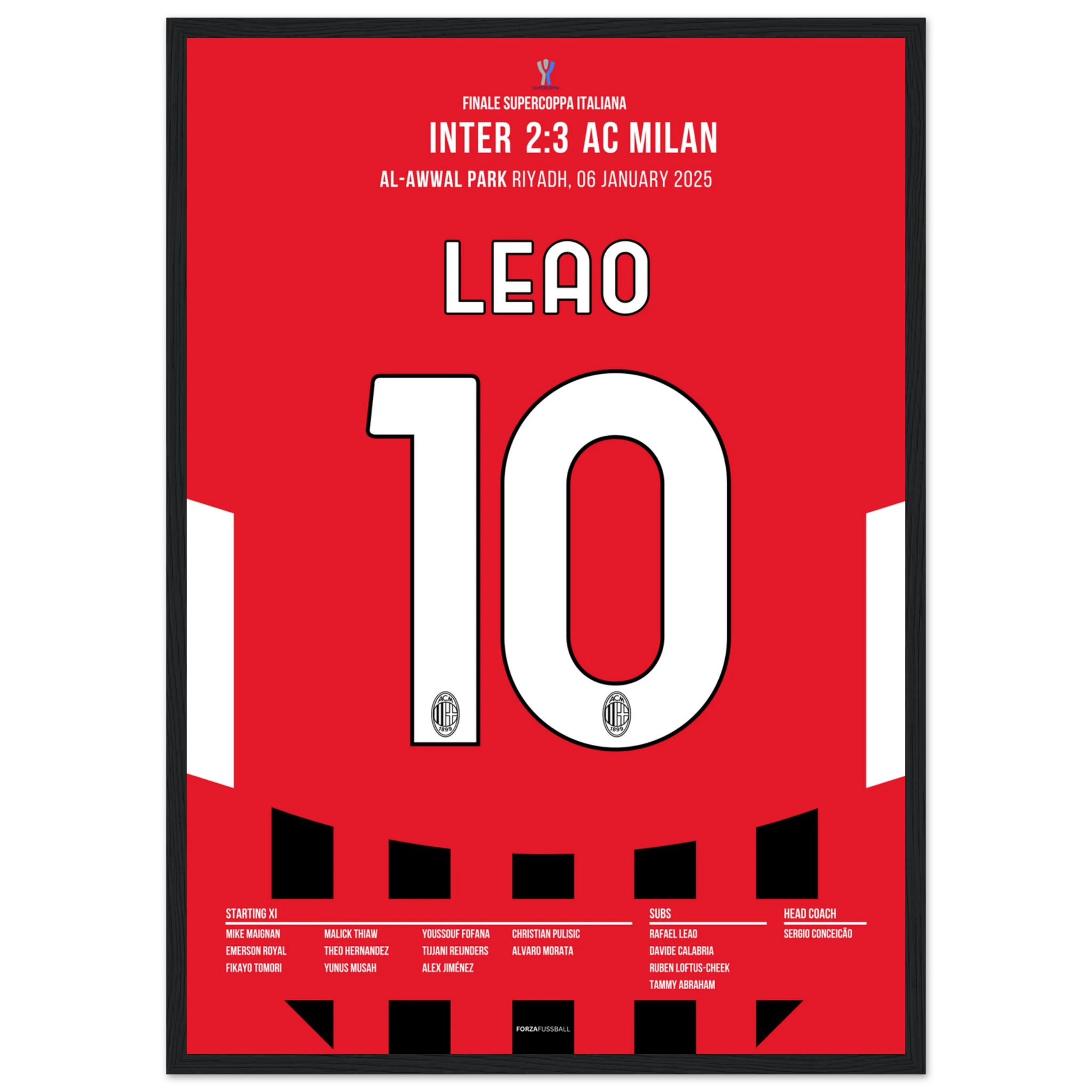 Leao führt Milan zum Super Cup Comeback im Derby Fußball Poster mit Rahmen
