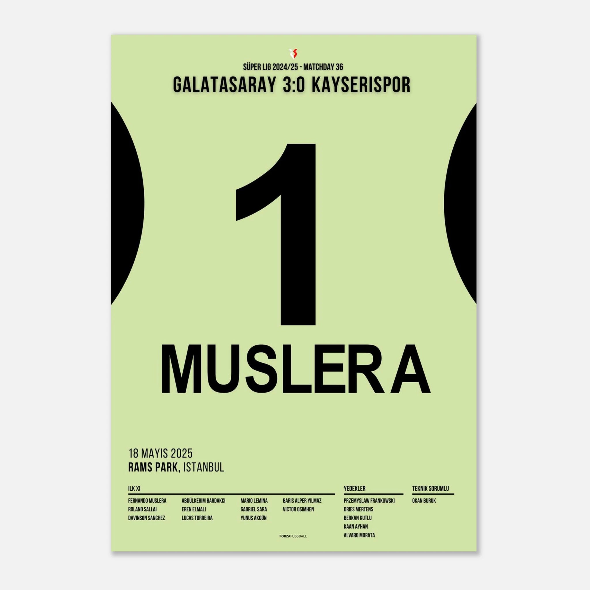 Muslera trifft und geht als Legende Fußball Poster mit Rahmen