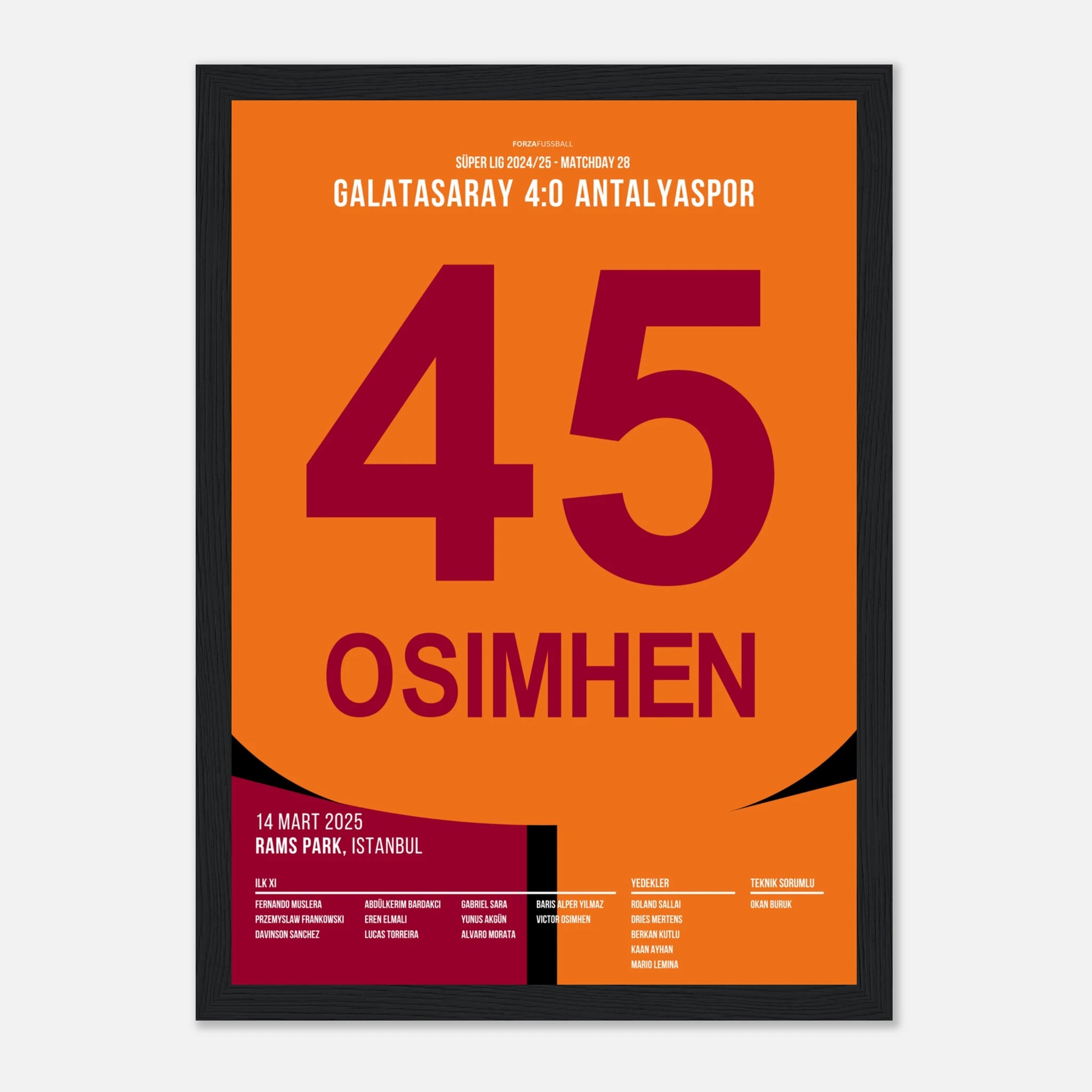 Osimhen´s erster Hattrick für Galatasaray Fußball Poster mit Rahmen
