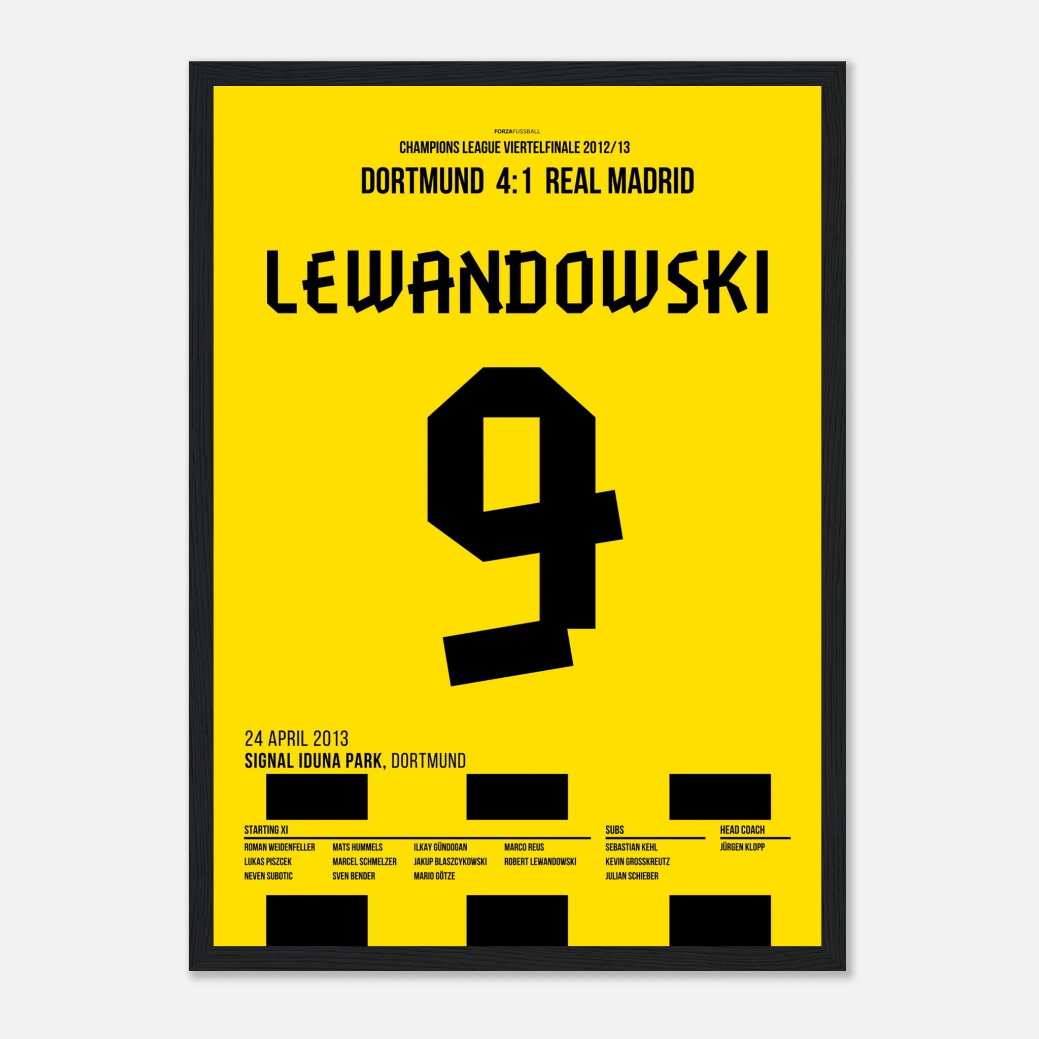 Lewandowski´s historischer Viererpack gegen Real Madrid Fußball Poster mit Rahmen