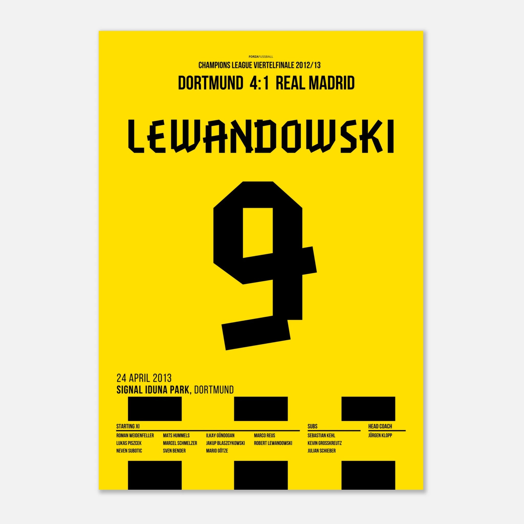 Lewandowski´s historischer Viererpack gegen Real Madrid Fußball Poster mit Rahmen