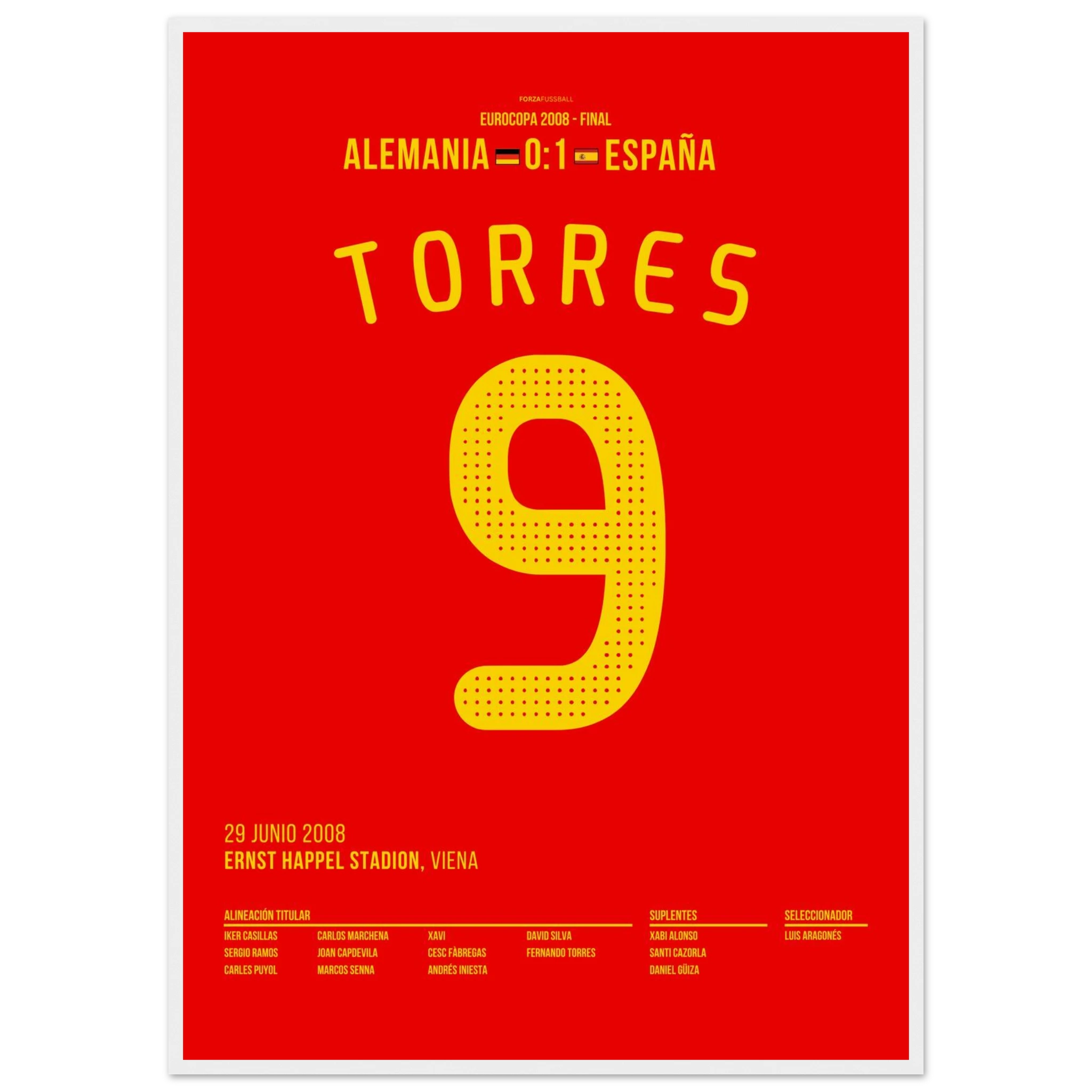 Fernando Torres schießt Spanien zum EM Sieg 2008 Fußball Poster mit Rahmen