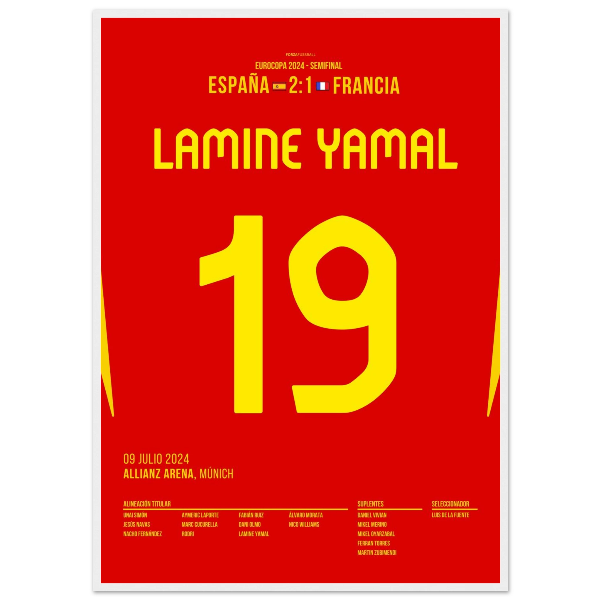 Yamal mit Traumtor gegen Frankreich im EM Halbfinale 2024 Fußball Poster mit Rahmen