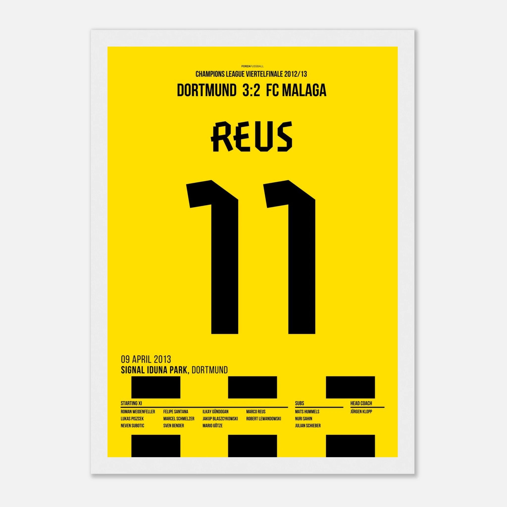 Reus mit dem Spiel seines Lebens gegen Malaga Fußball Poster mit Rahmen