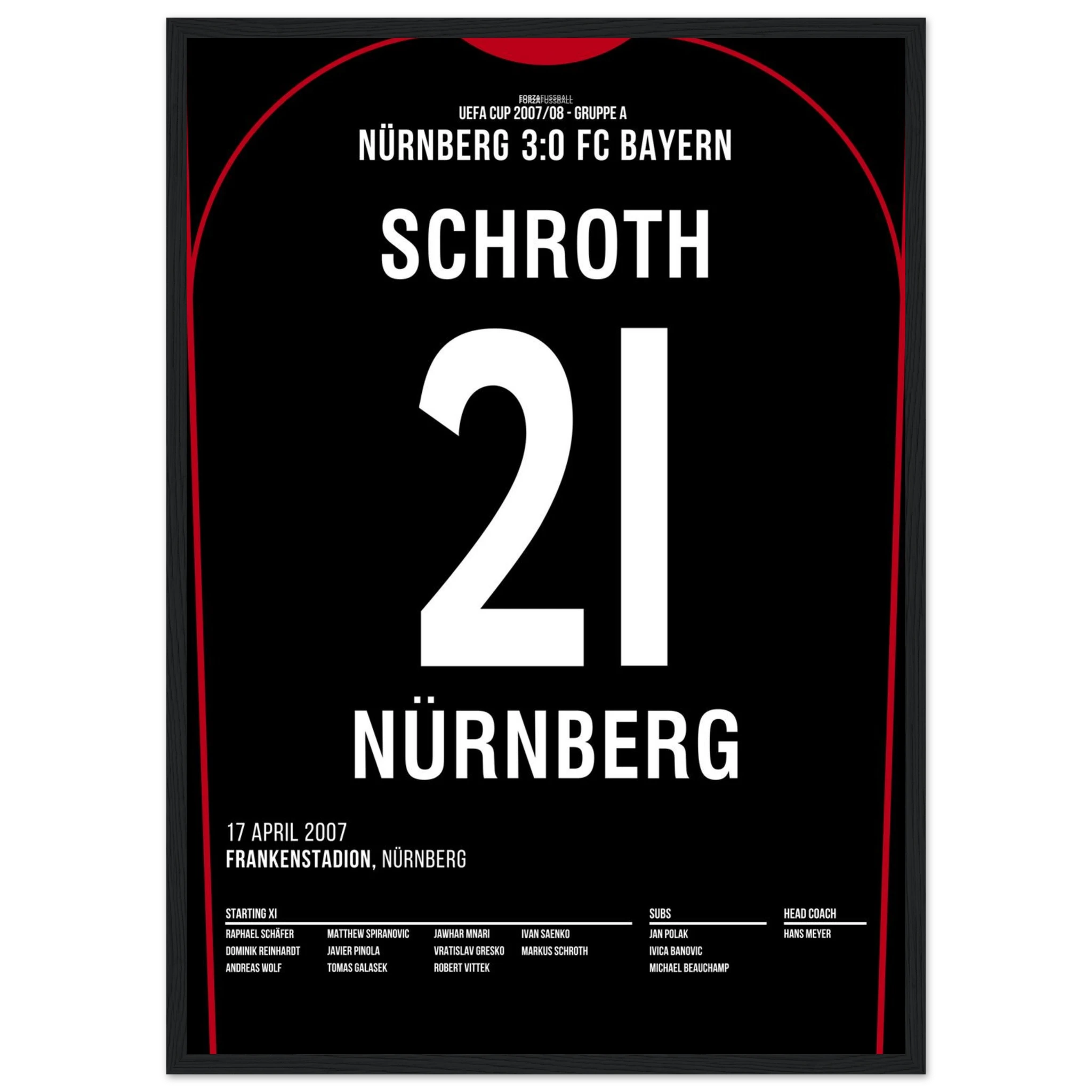Markus Schroth war dabei! FCN 3 - Bayern 0 Fußball Poster mit Rahmen