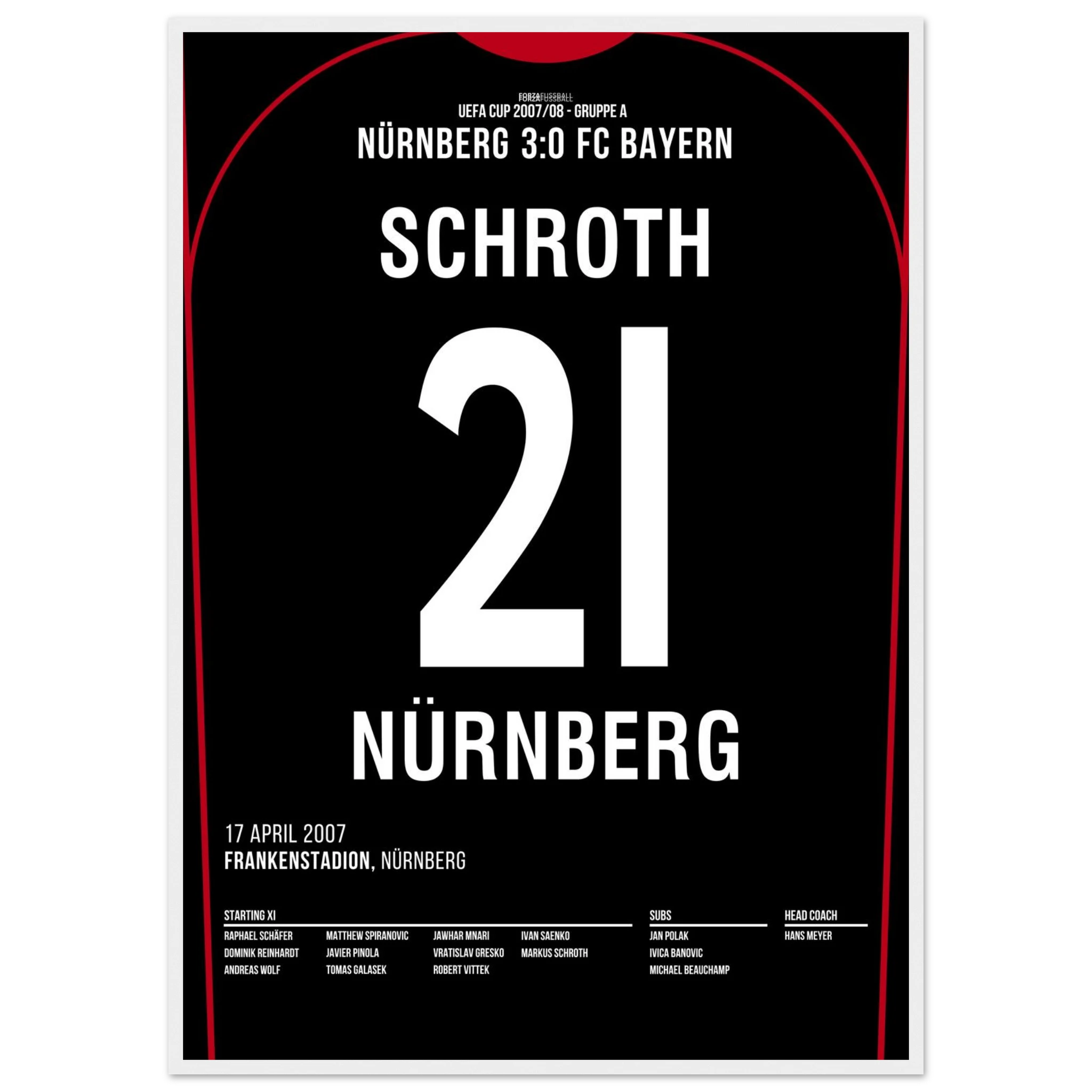 Markus Schroth war dabei! FCN 3 - Bayern 0 Fußball Poster mit Rahmen