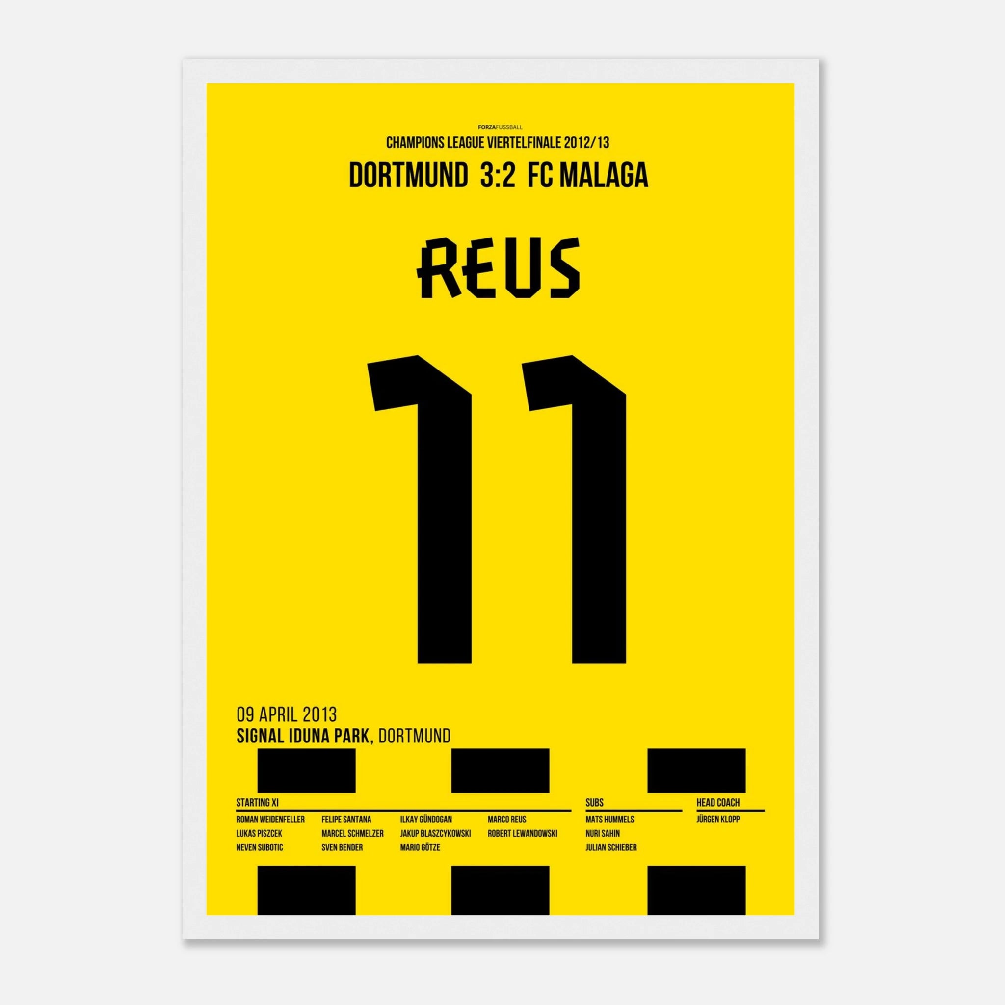 Reus mit dem Spiel seines Lebens gegen Malaga Fußball Poster mit Rahmen