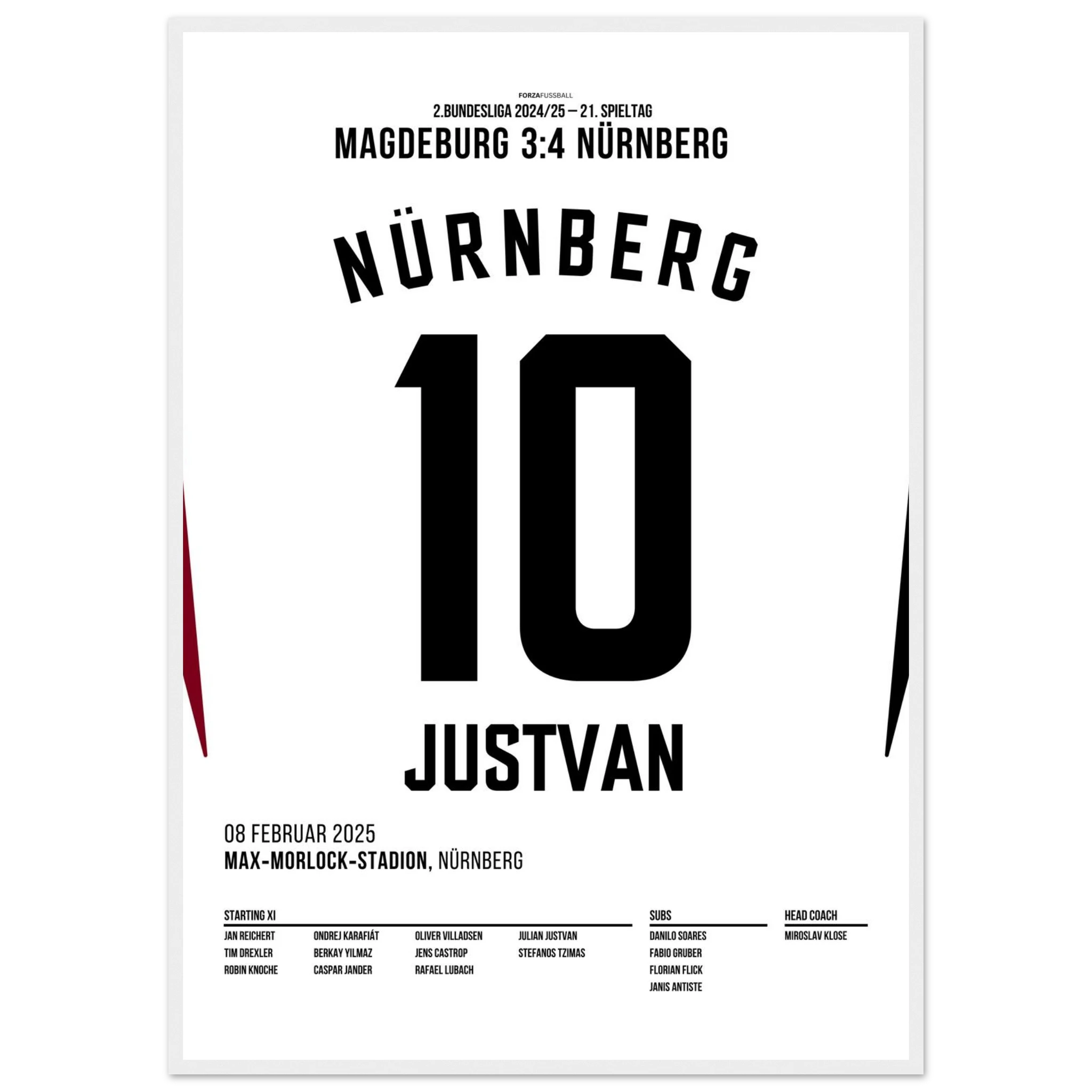 Justvan mit dem last Minute Siegtreffer in Magdeburg Fußball Poster mit Rahmen