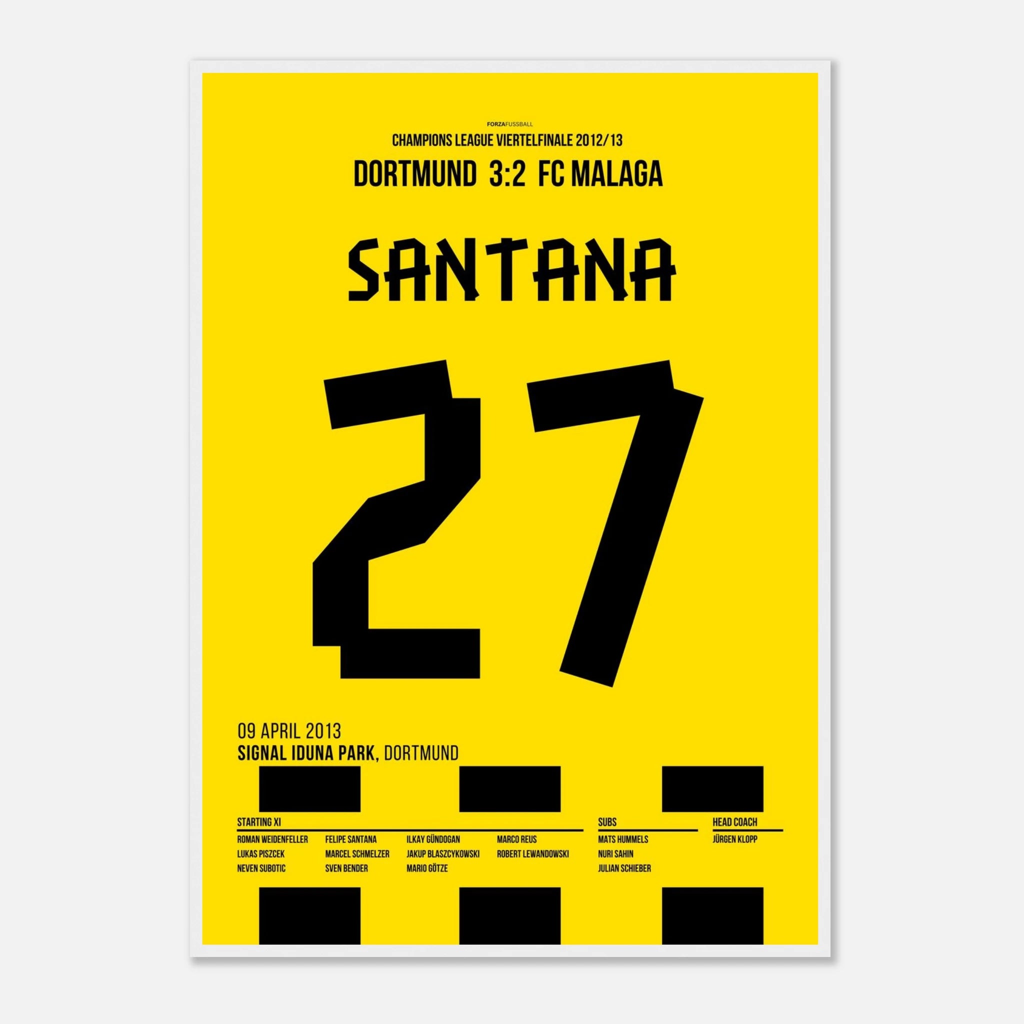 Felipe Santana last Minute Siegteffer gegen Malaga Fußball Poster mit Rahmen