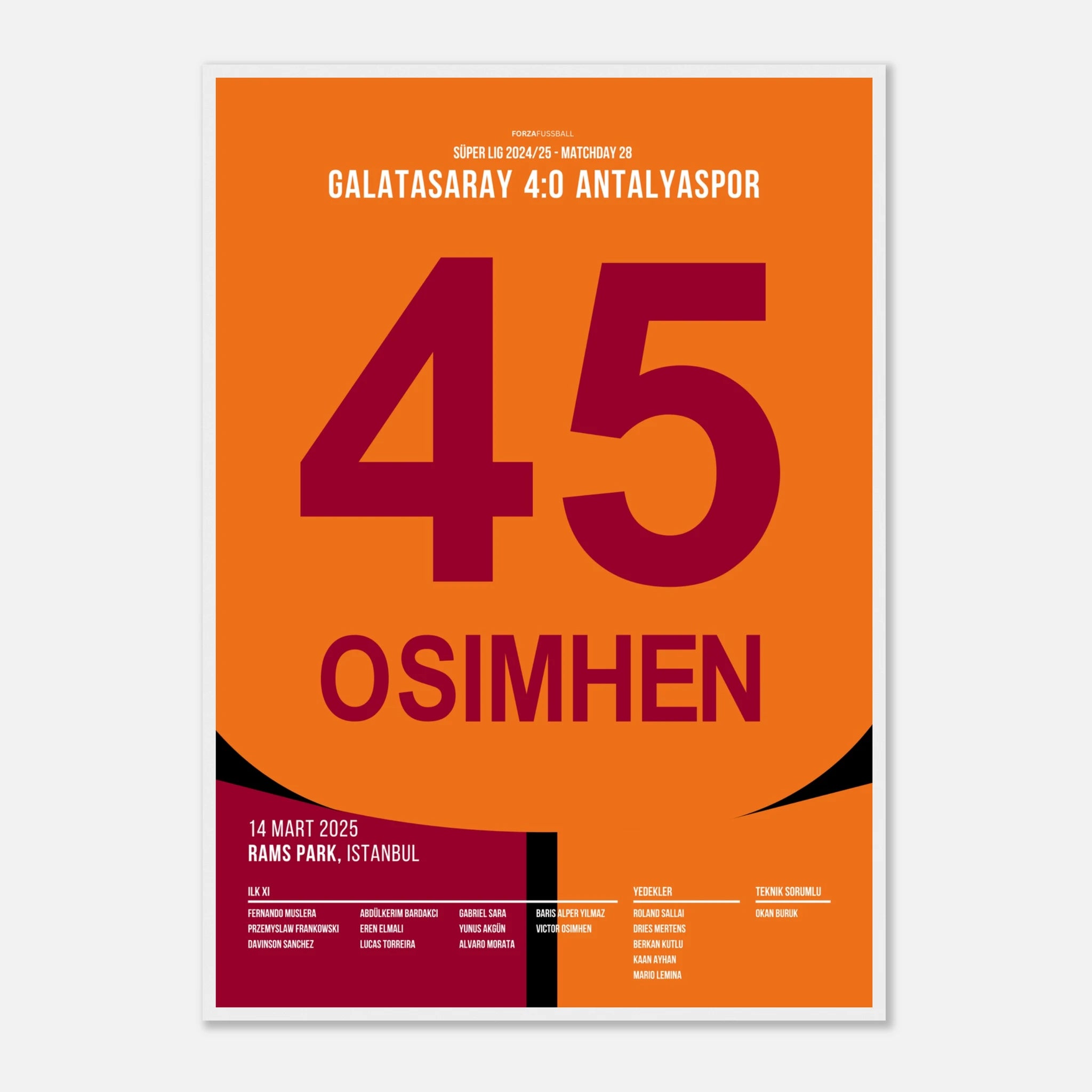 Osimhen´s erster Hattrick für Galatasaray Fußball Poster mit Rahmen
