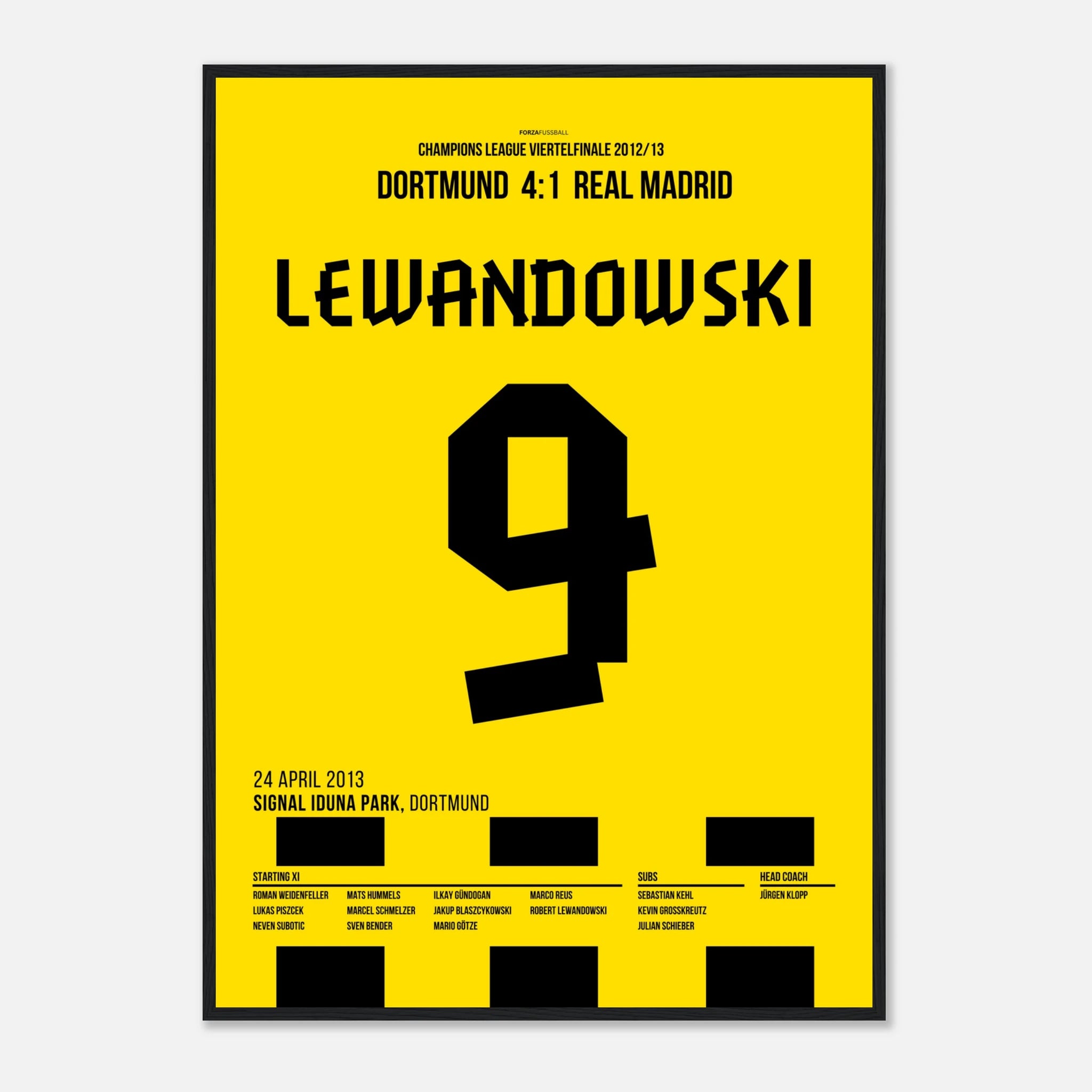 Lewandowski´s historischer Viererpack gegen Real Madrid Fußball Poster mit Rahmen