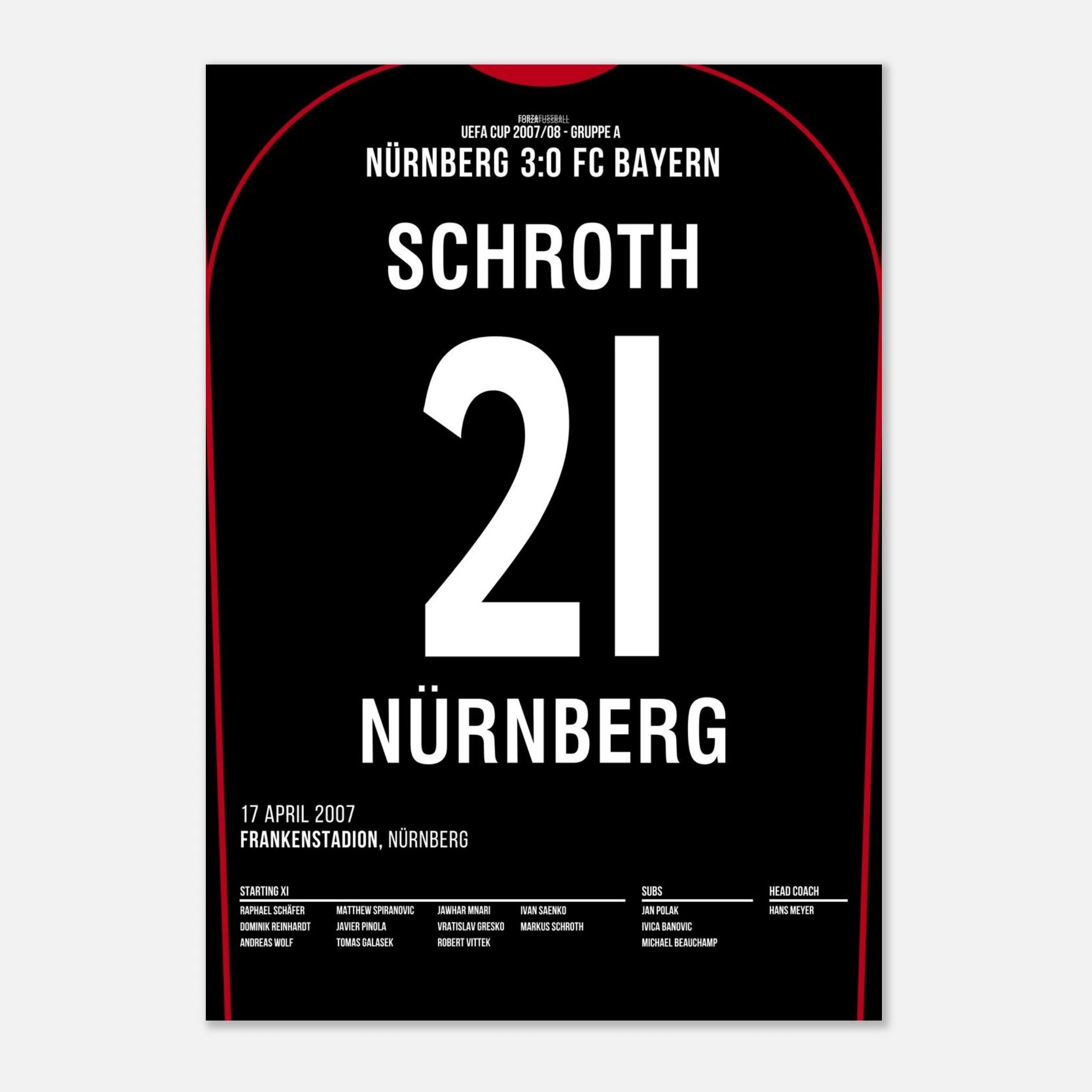 Markus Schroth war dabei! FCN 3 - Bayern 0 Fußball Poster mit Rahmen