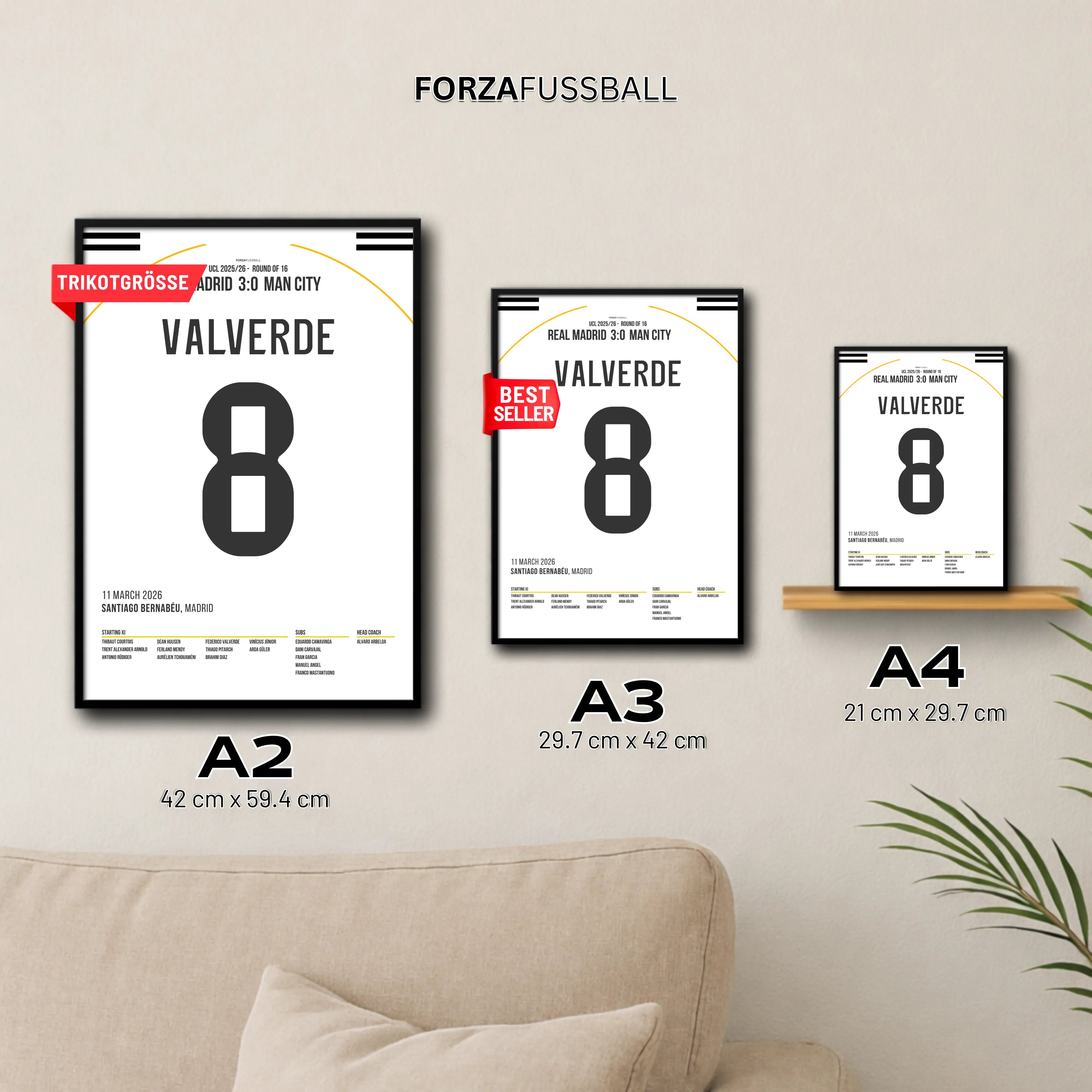 Fede Valverde mit Traum-Hattrick gegen Man City Fußball Poster mit Rahmen