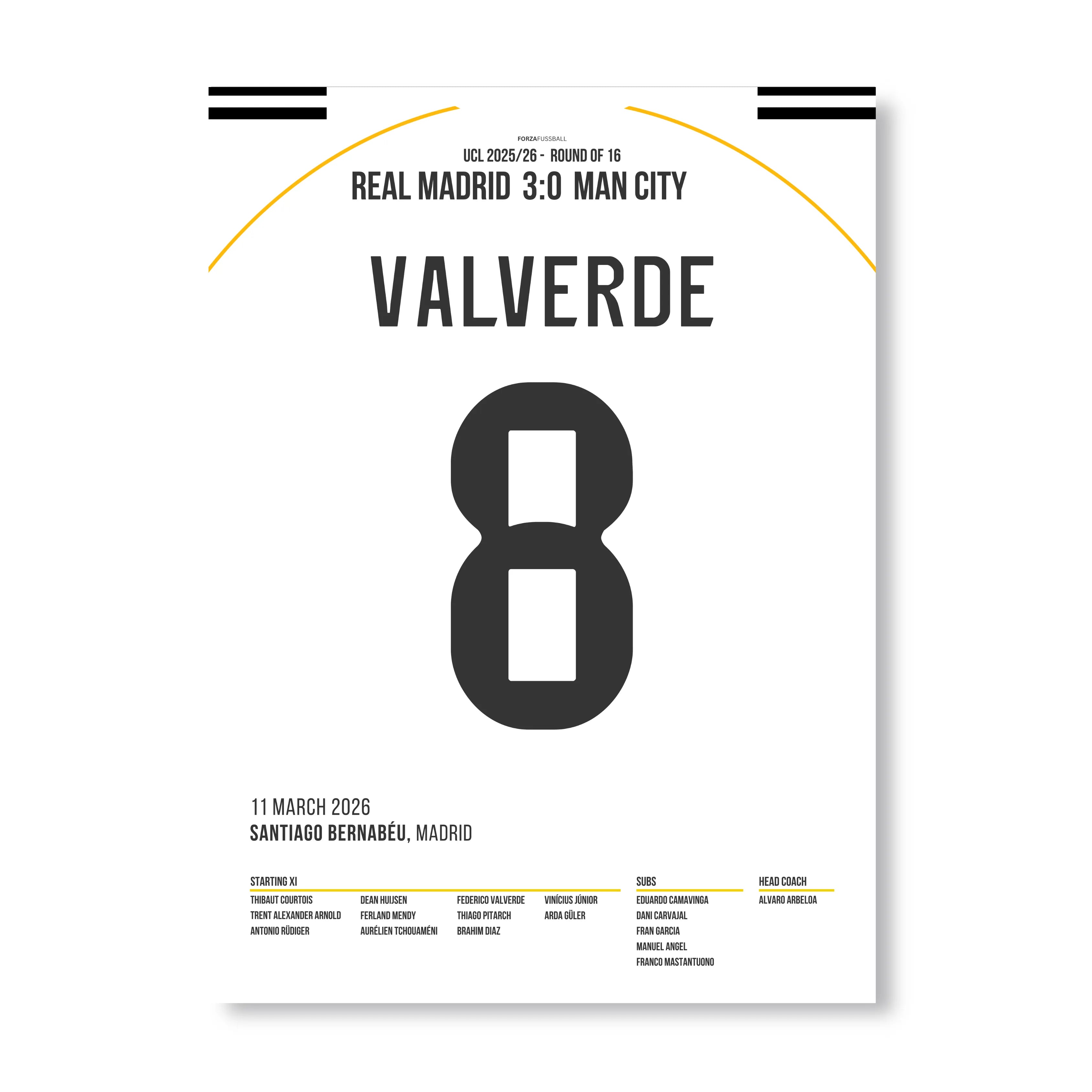 Fede Valverde mit Traum-Hattrick gegen Man City Fußball Poster mit Rahmen